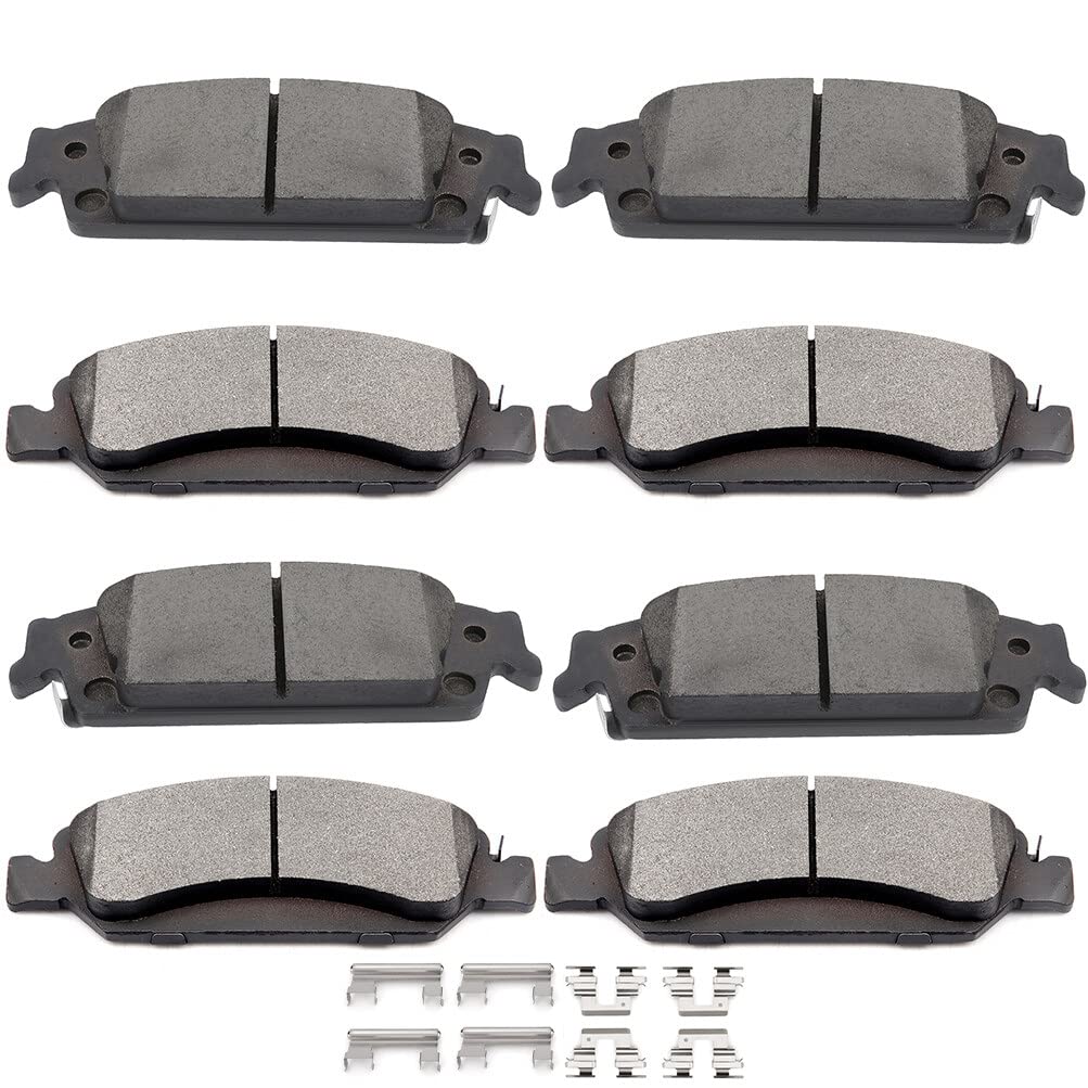 Cciyu D1363 D1707 8Pcs Front & Rear Ceramic Brake Pads Kits 15-19 For Cadillac Escalade,14-19 For Chevrolet Silverado 1500,14-19