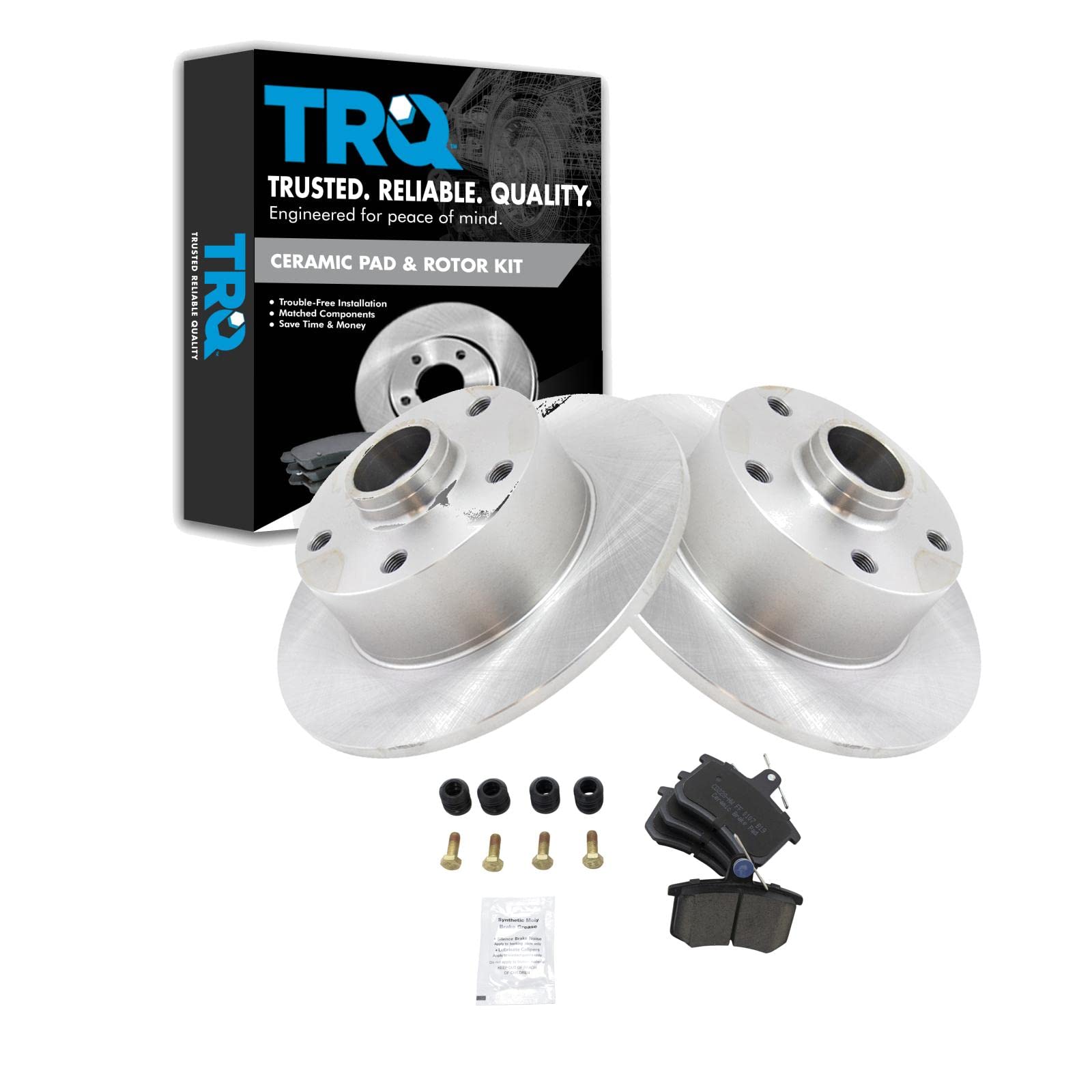 TRQ Rear Brake Pad & Rotor Kit Brake Pads Brake Rotor Ceramic Compatible with 1996-1997 Audi A4