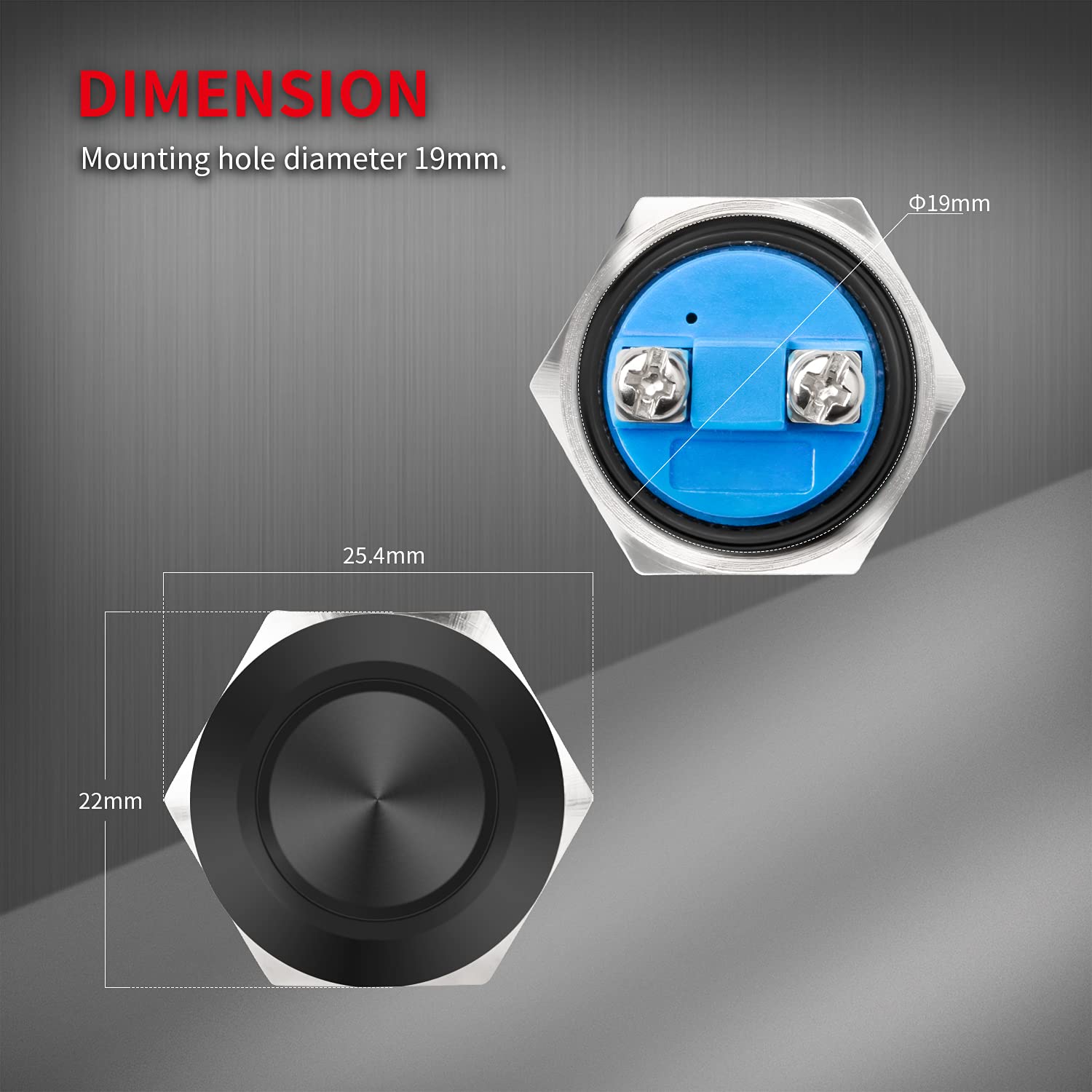 Daiertek 12V Momentary Horn Push Button Switch Black Metal Waterproof 19Mm Round Starter Power Switch For Rv Truck Boat Marine - 2Pcs