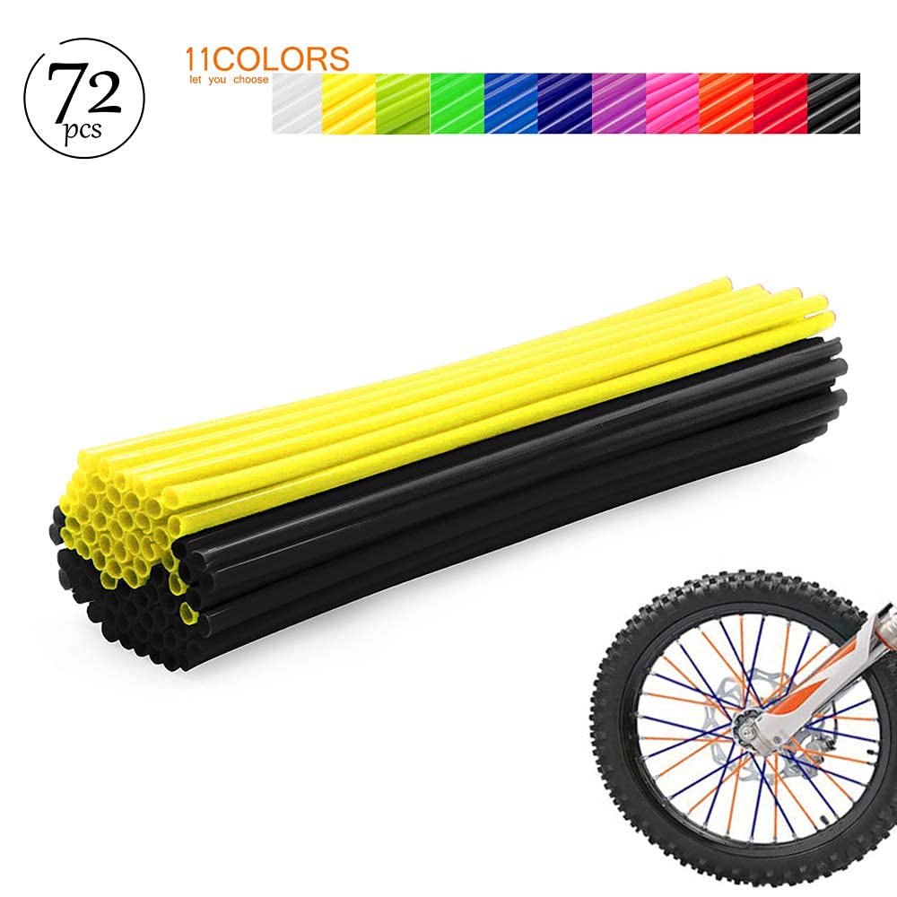 Baione Worldmotop Mixed 72Pcs Dirt Bike Spoke Covers Wheel Spoke Wraps Wheel Rim Spoke Skins Universal For Yamaha Honda Bmw Suzuki Kawasaki Wheelchair-Spoke Sleeves For Dirtbike (Yellow+Black)