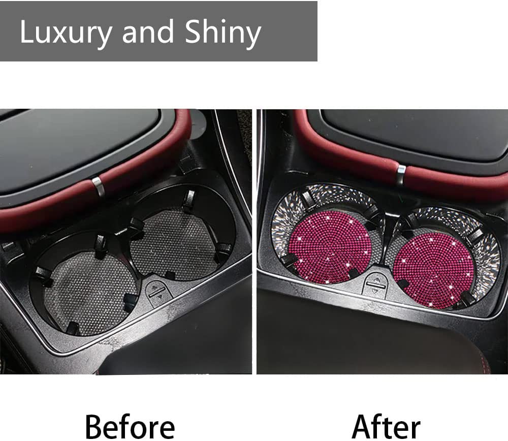 2Pcs Bling Car Cup Holder Coaster, 2.75 Inch Anti-Slip Shockproof Universal Fashion Vehicle Car Coasters Insert Bling Rhinestone