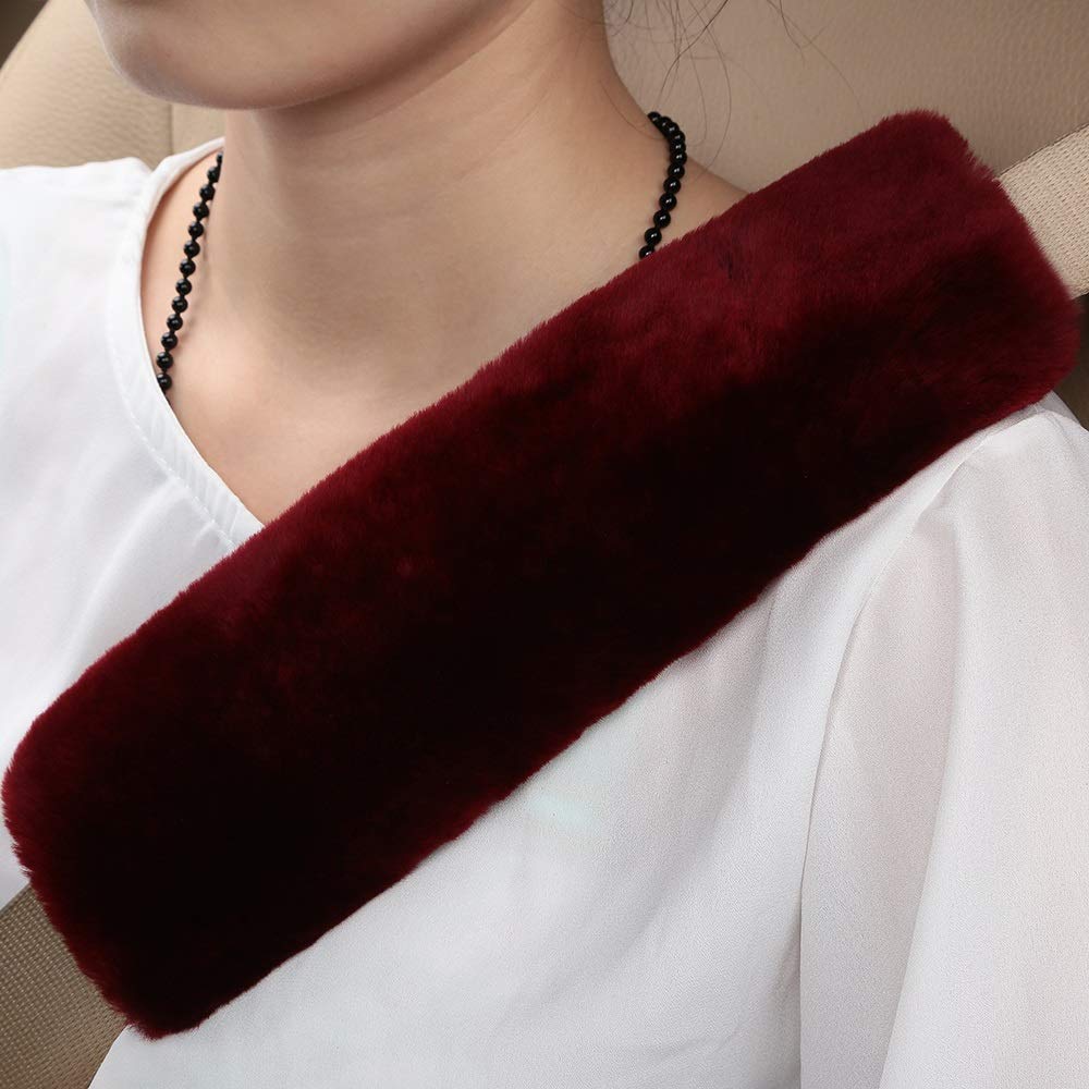 Ogland 2 Pack Real Sheepskin Wool Car Seat Belt Pads For Auto Car Seat Belt, Soft Shoulder Pad, Neck Cushion Protector, Genuine
