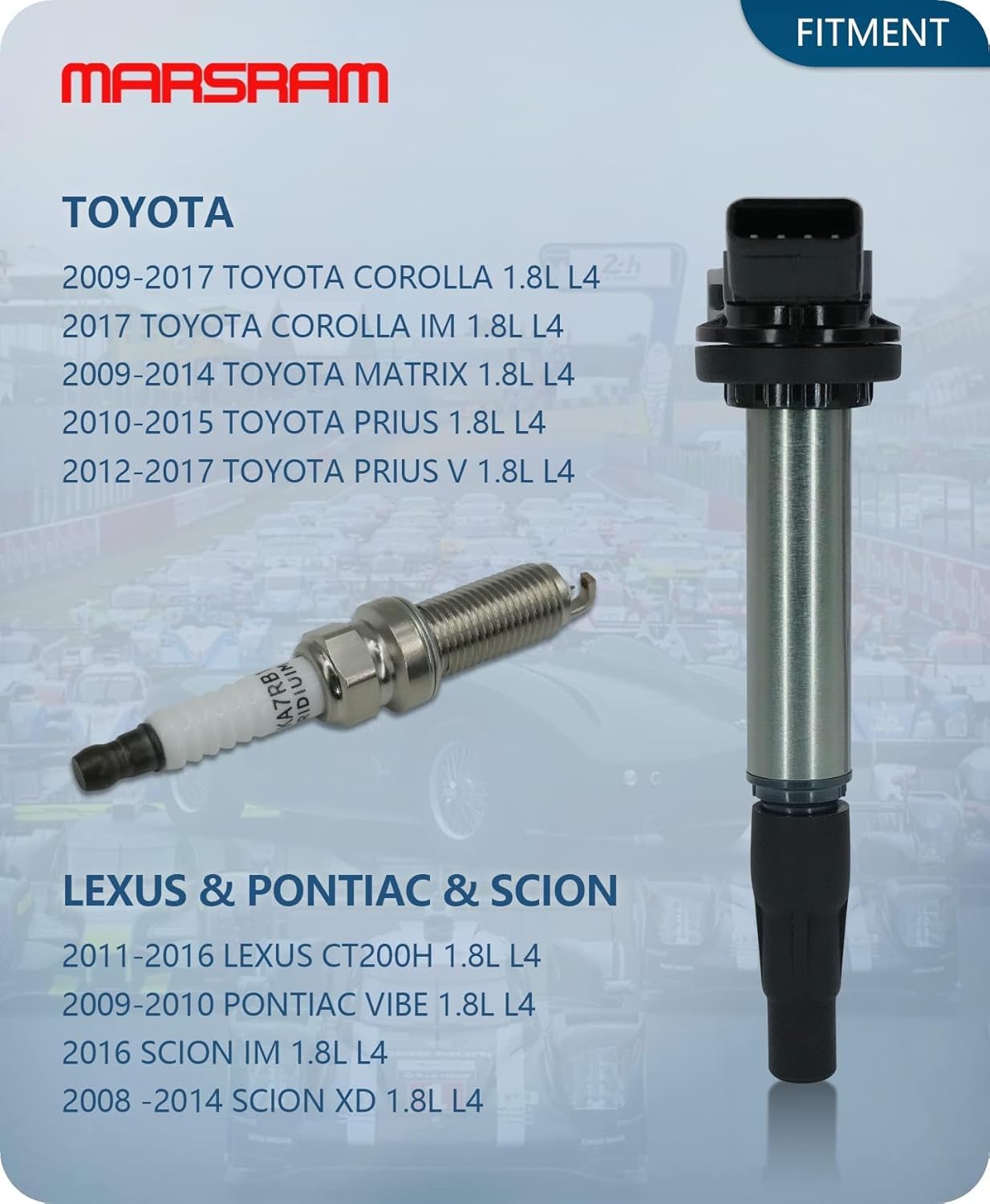 Marsram Ignition Coil Pack Uf596 And Double Iridium Spark Plug 4912 Compatible With 2009-2014 Toyota Corolla Matrix 2010-2017 Pr