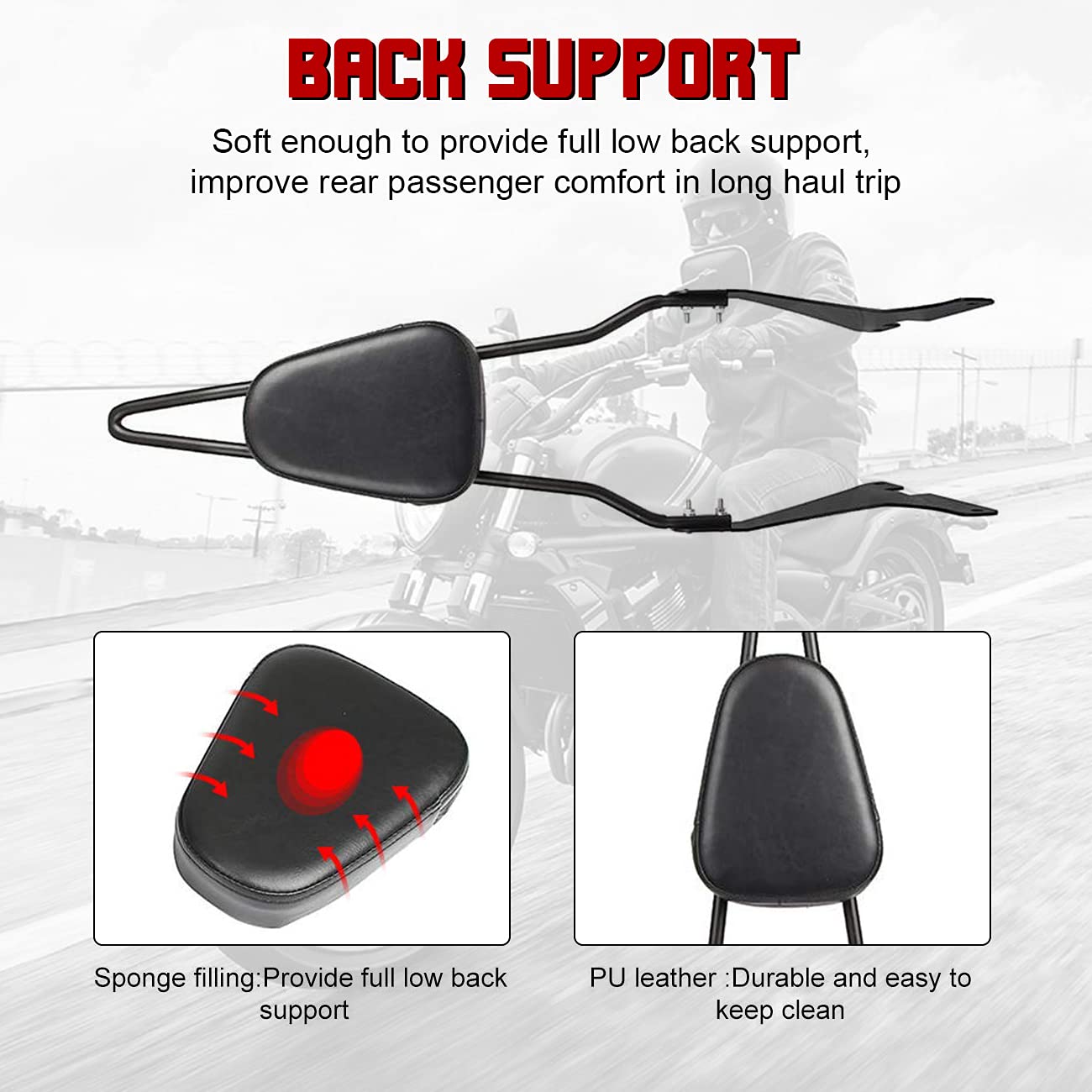 Innoglow Sissy Bar With Backrest Motorcycle Pu Backrest Passenger Pad Driver Rider Sissy Bar Fits For Harley Sportster Xl883 Xl1