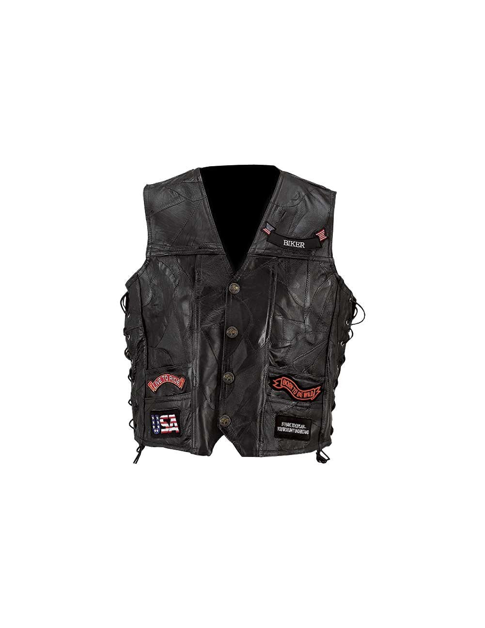 Diamond Plate Rock Design Genuine Buffalo Leather Vest (Large)