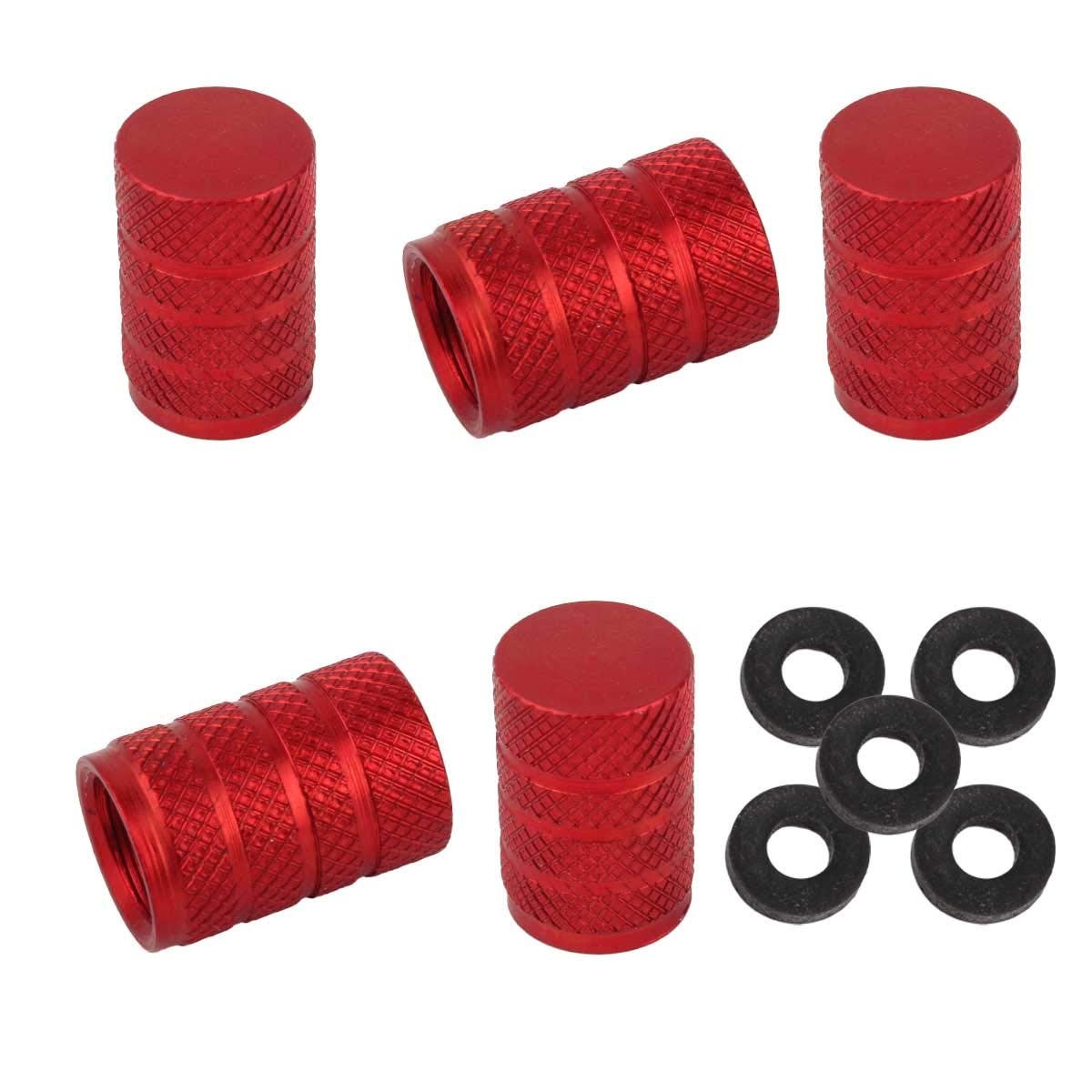 Winka Round Tire Stem Valve Caps Aluminium Car Dustproof Caps Tire Wheel Stem Air Valve Caps, 5 Pieces Red