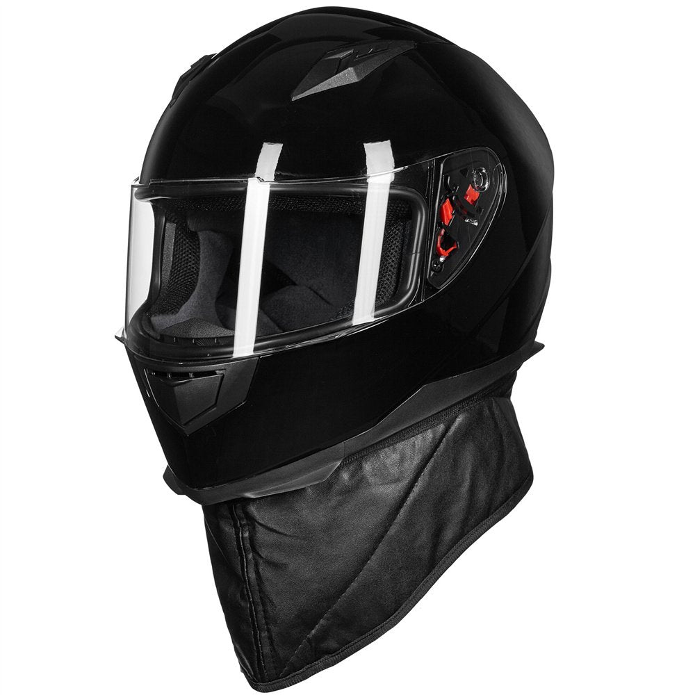 Ilm Full Face Motorcycle Street Bike Helmet With Removable Winter Neck Scarf + 2 Visors Dot Model-Jk313 (M, Gloss Black)