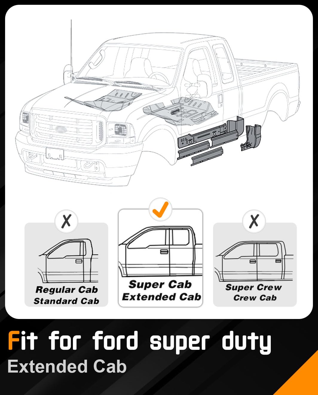 Autoholic Inner & Outer Rocker Panel Fit for 1999-2016 Ford F250 F350 Super Duty Extended Cab
