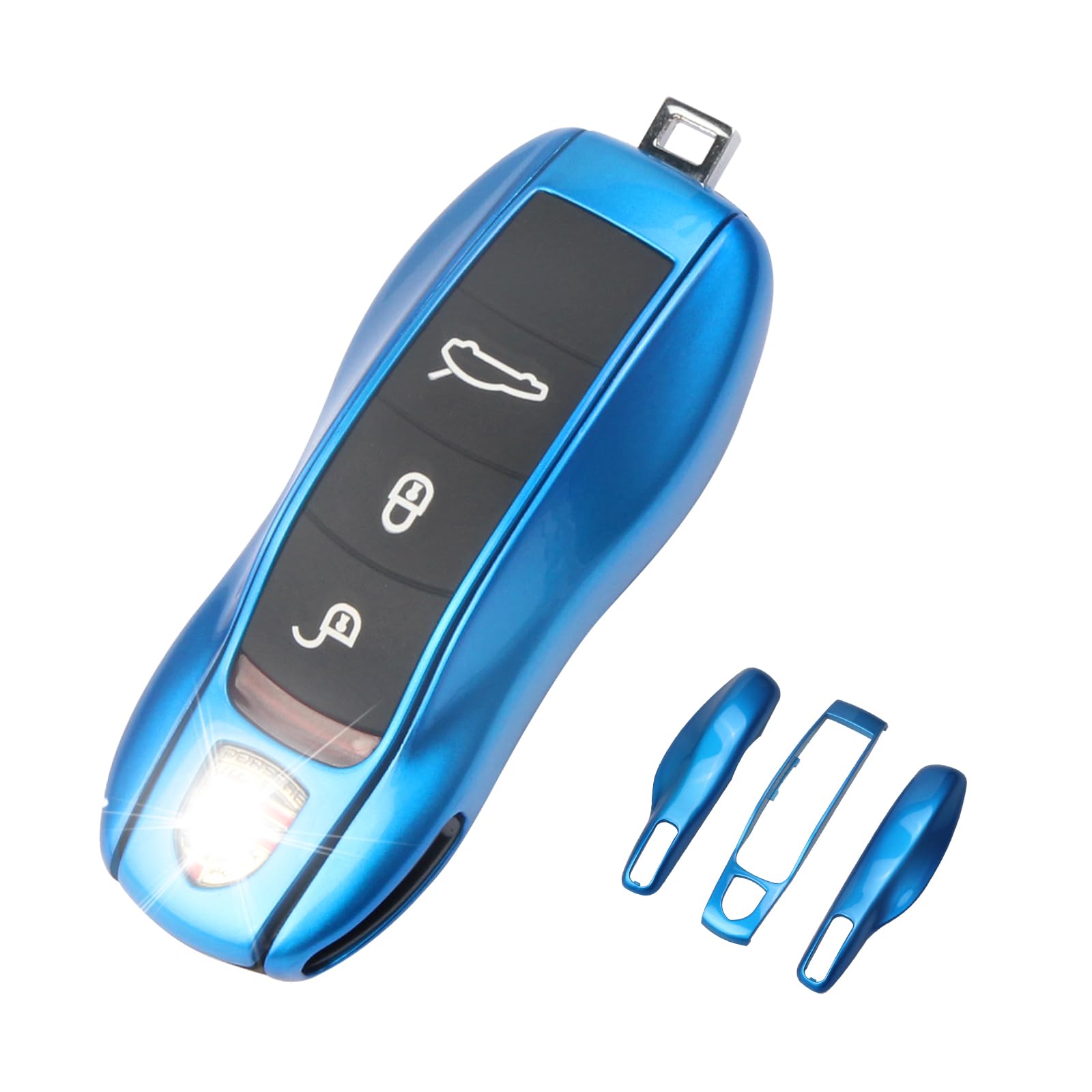 Qbuc For Porsche Key Fob Cover,3-Piece Painted Key Shell Compatible With Porsche Cayenne Panamera Macan 911 Boxter Cayman (Blue)