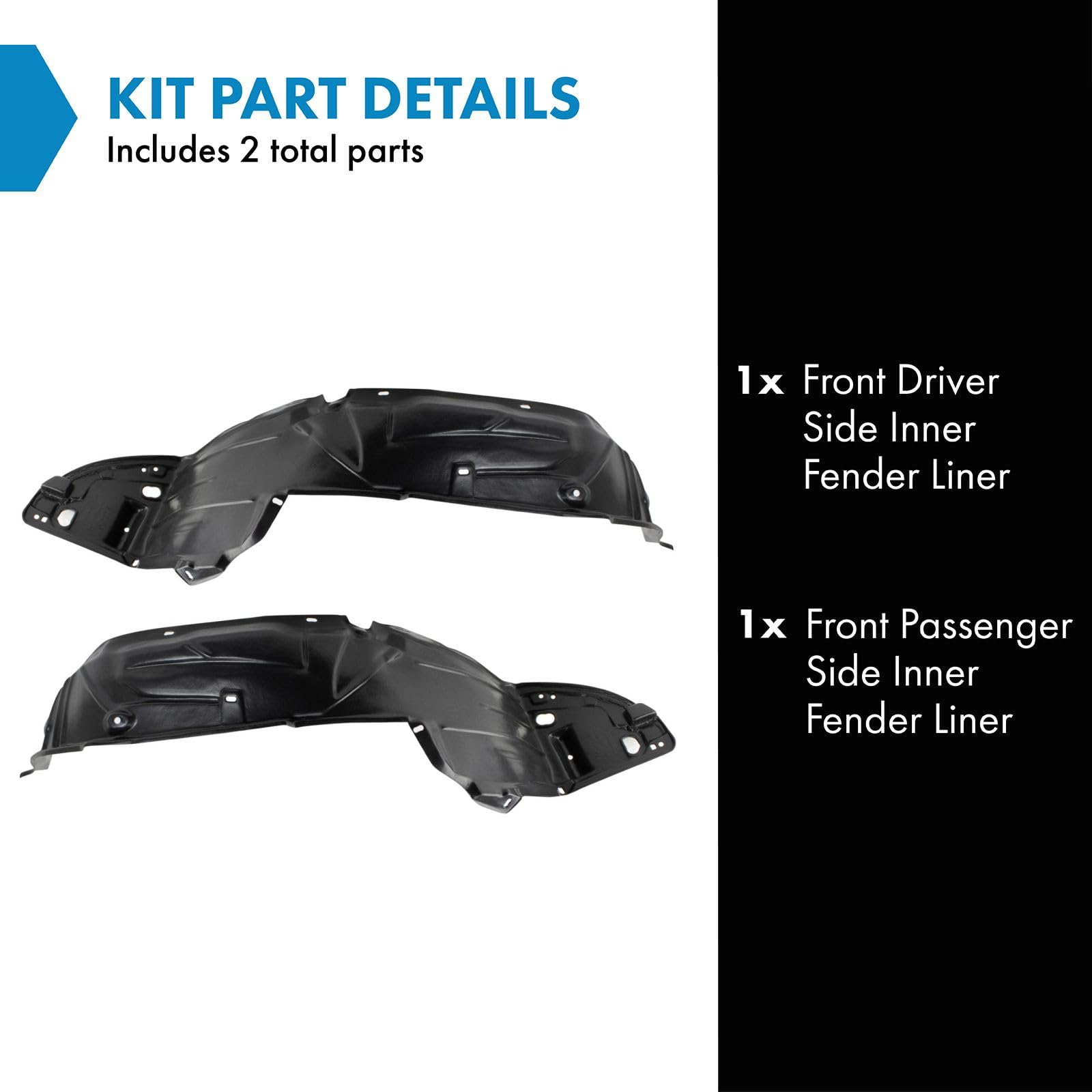 Trq Front Inner Fender Liner Set Compatible With 2004-2005 Honda Civic Ho1248121 Ho1249121