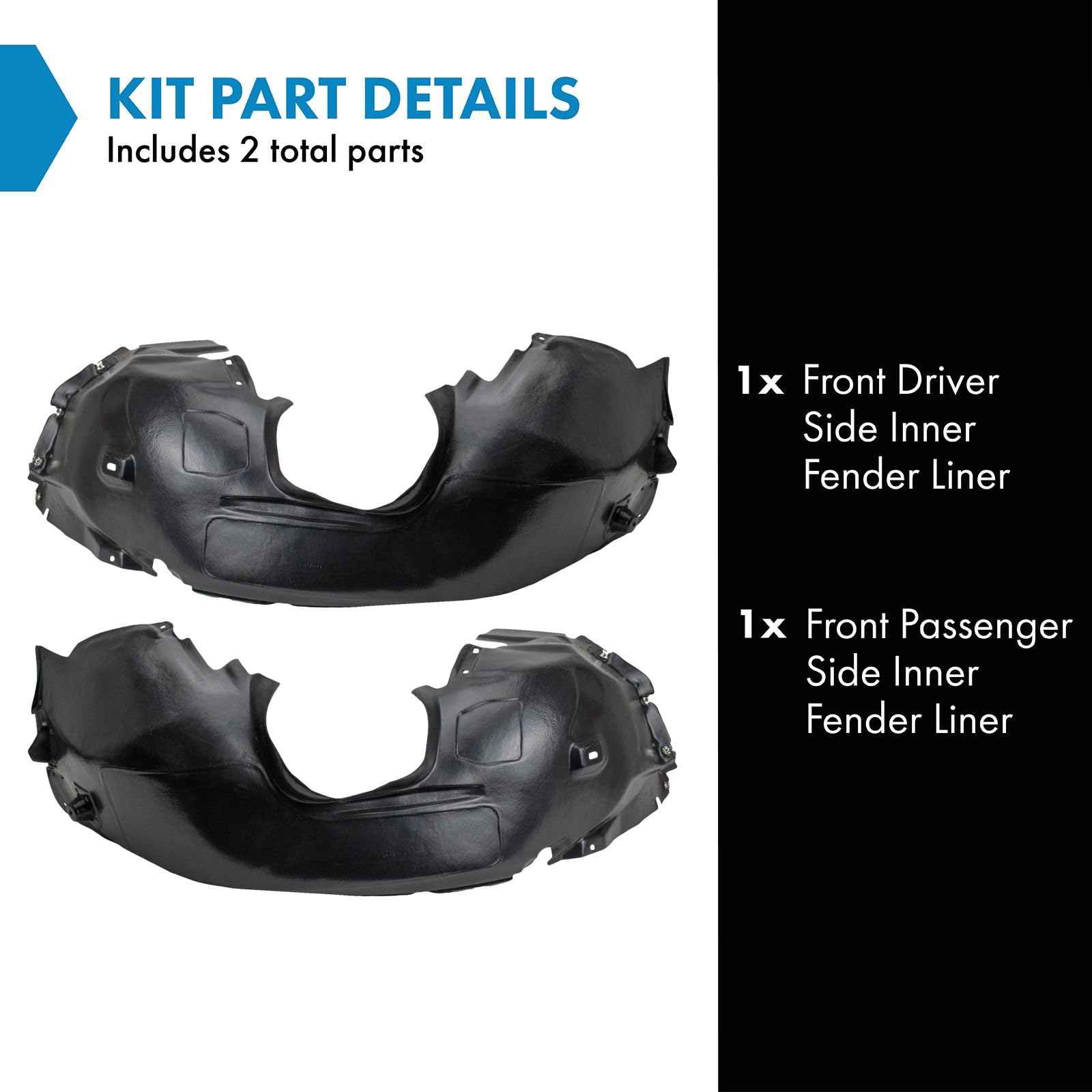 Trq Front Inner Fender Liner Set Compatible With 2012-2018 Ford Focus Fo1248150 Fo1248160 Fo1249150 Fo1249160