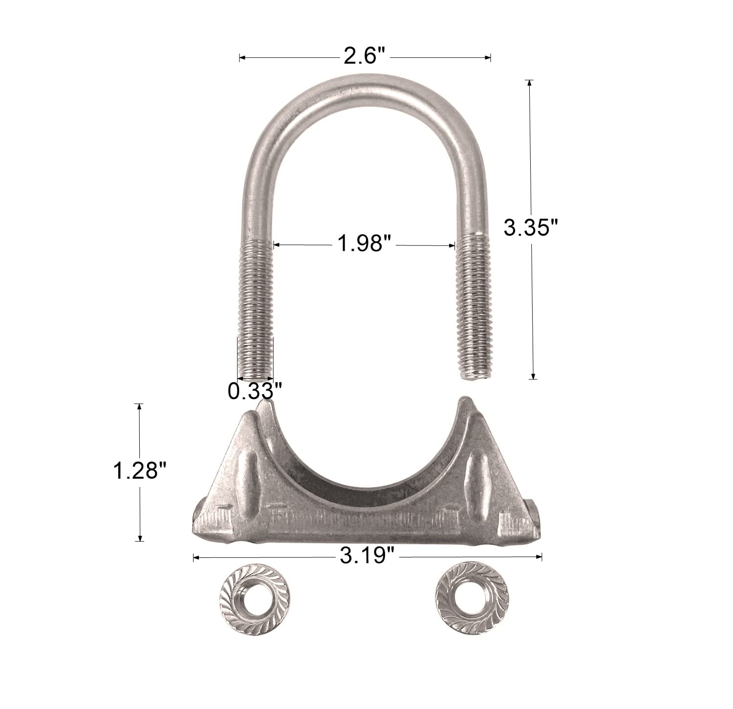 1.75'' Universal Heavy Duty Exhaust U Clamp 1 3/4 Inch Stainless Steel Muffer U-Bolt Clamps