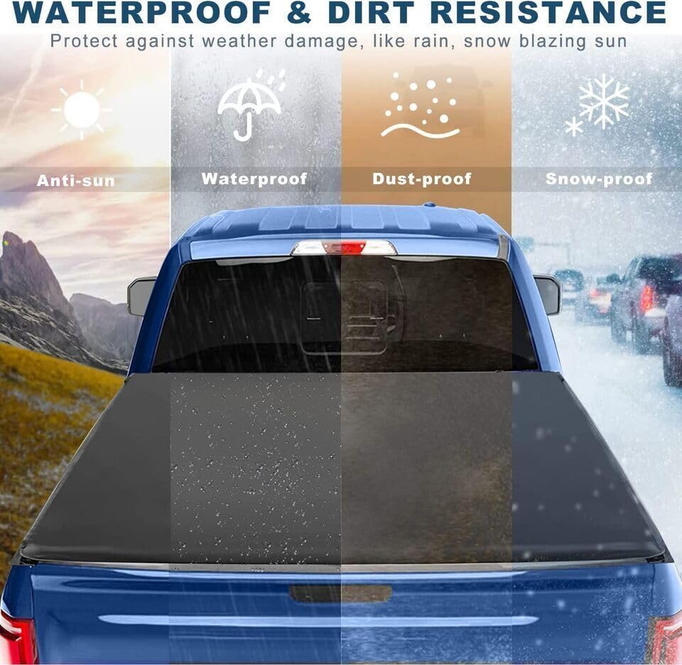 PENSUN 8Ft Soft Tri-Fold Truck Bed Tonneau Cover for 1999-2024 Ford F250 F350 Superduty, Black Tonneau Cover