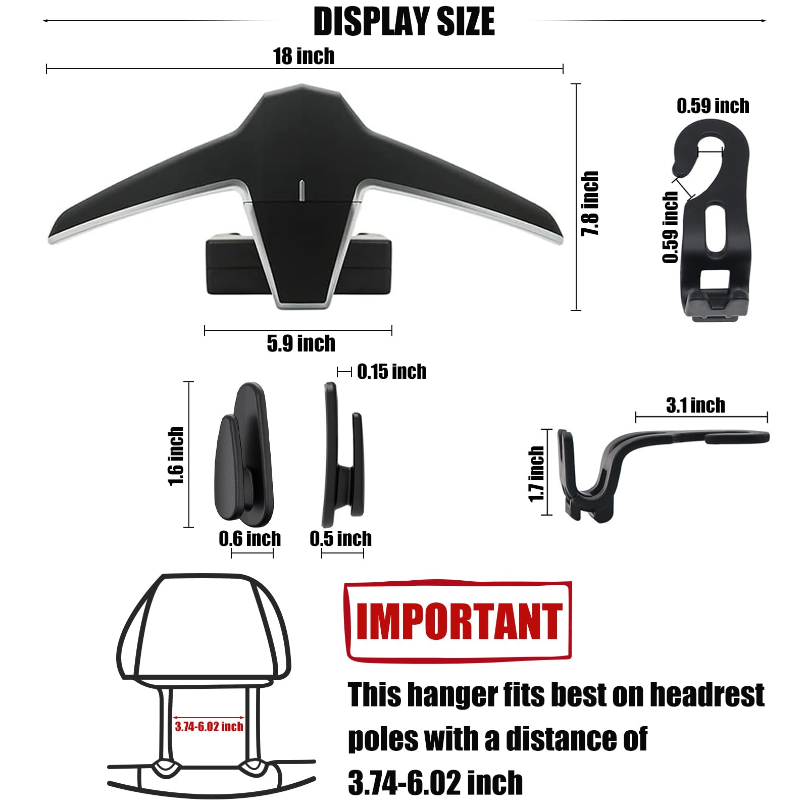 Engync Car Back Seat Headrest Hanger With 6 Car Hooks For Coat, Jacket, Suit, Clothes, Purse, Handbag, Grocery Bags - Multi-Purp