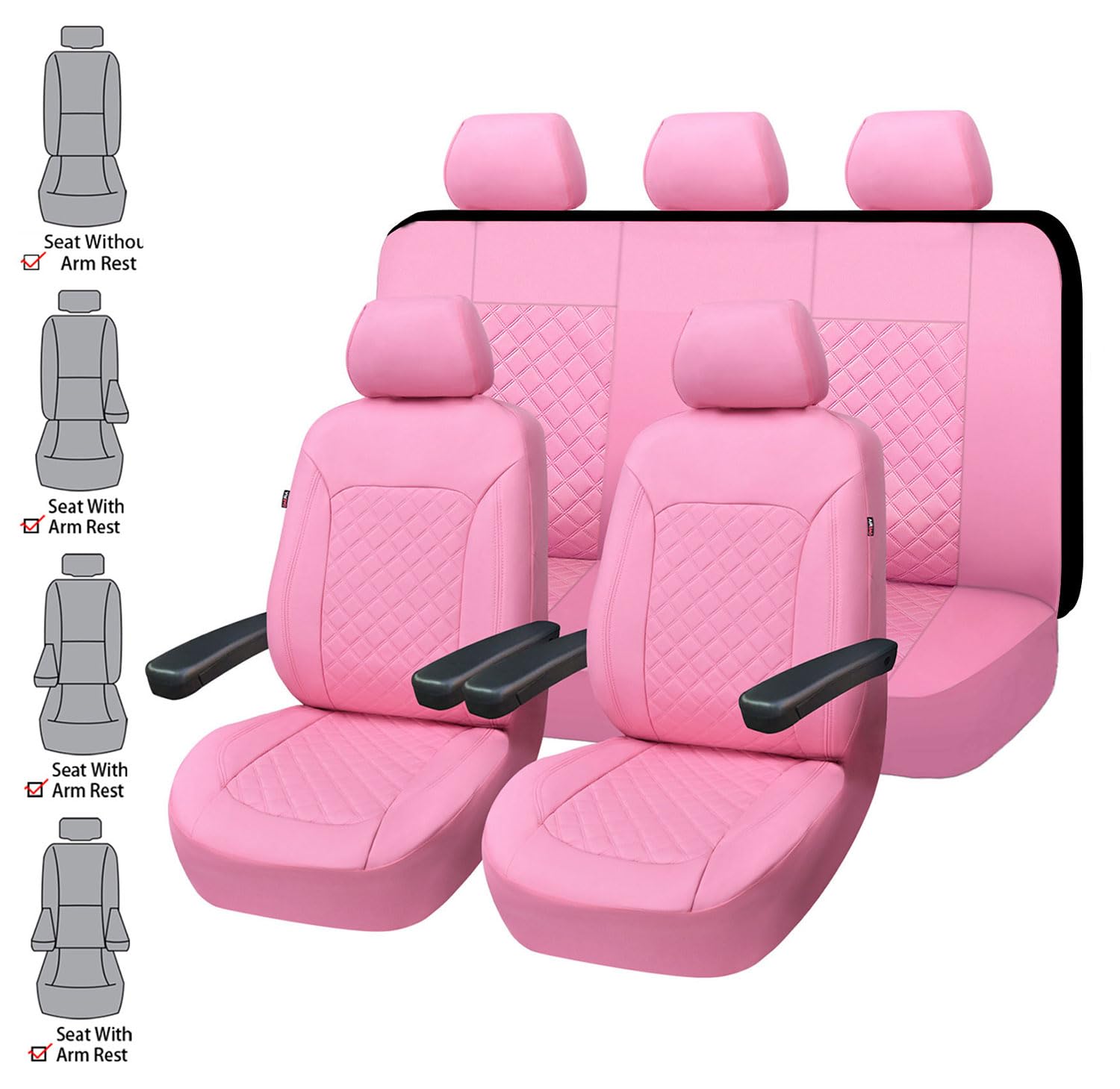 Flying Banner car seat Covers Set Faux Leather Quilted Fashion Easy Bench Split Protectors Sport Fashion (Solid Pink, Full Set -
