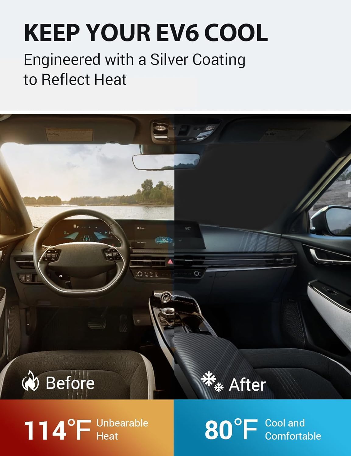 Proadsy Custom Fit Kia Ev6 2023-2024 2025 Windshield Sun Shade 4-Layer Foldable Front Sunshade Protector Sun Visor Blocks Uv Ray