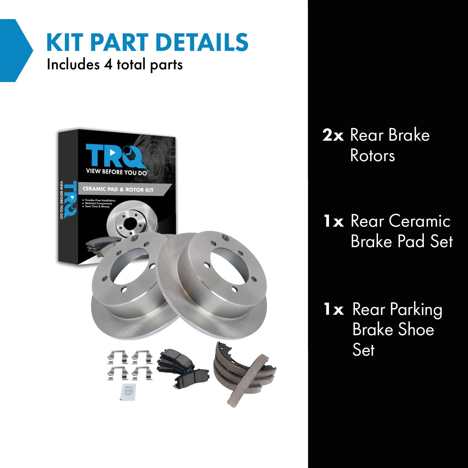 Trq Rear Brake Pad & Rotor Kit Brake Pads Brake Rotor Parking Brake Shoe Set Ceramic Compatible With 2001-2005 Dodge Stratus