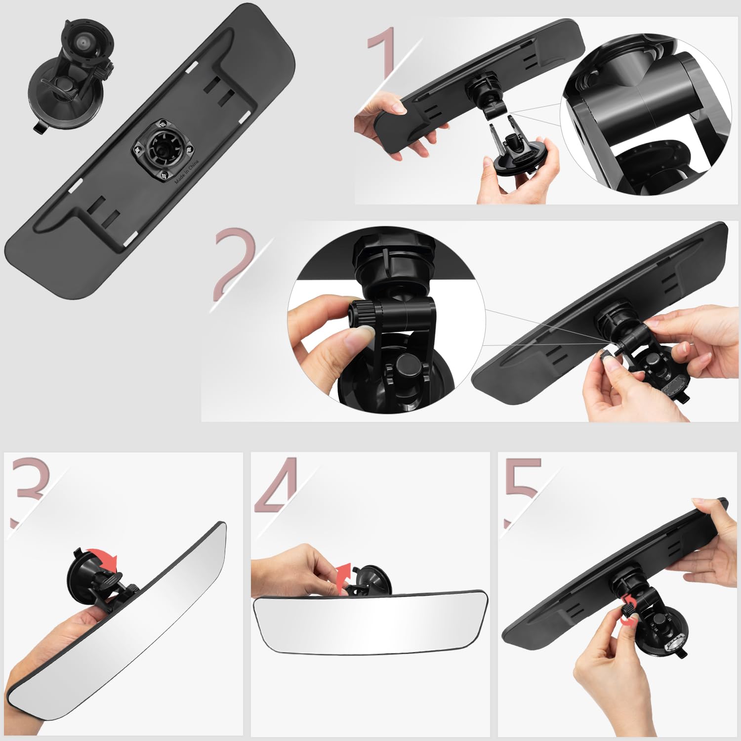 Rear View Mirror,Universal Anti-Glare Hd Adjustable Car Panoramic Rear View Mirror With Suction Cup(Widen The Field Of View-Sect