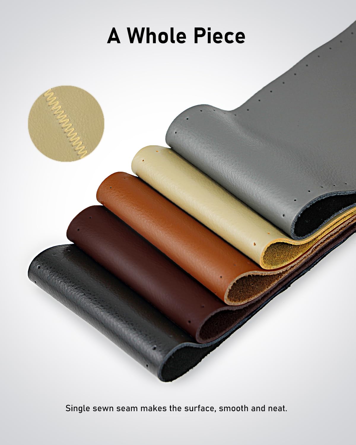 Belinous Leather Steering Wheel Cover Lace Up, Stitch On Wrap, Universal Fit 13-21 Inch Car Truck Suv Pickup Boat, A Whole Piece