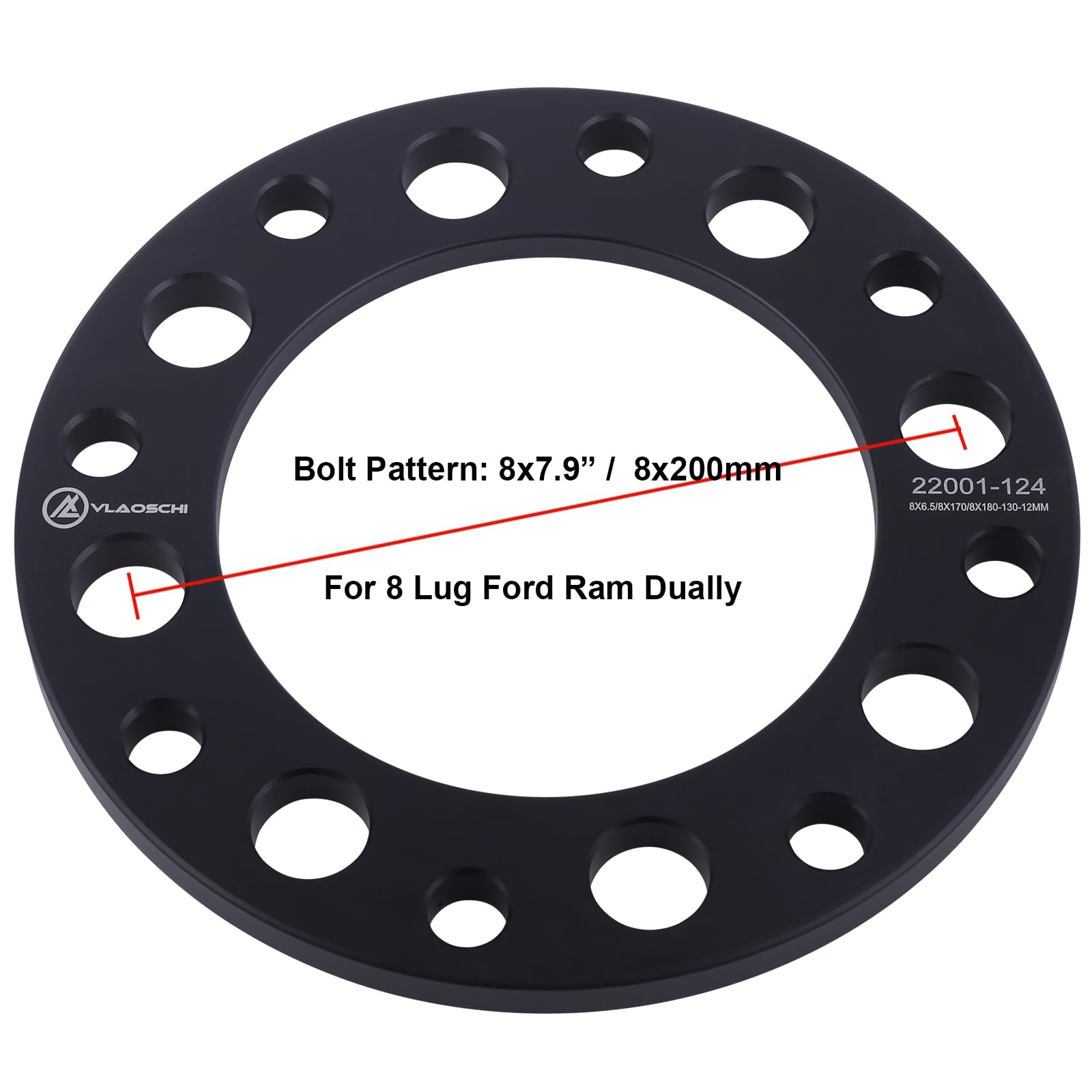 Vlaoschi Black 8 Lug 8X200 8X210 Wheel Spacers 1/2 Inch Compatible With Chevy-Gmc-Ford-Ram 2011-2023 Silverado/Sierra Dually 350