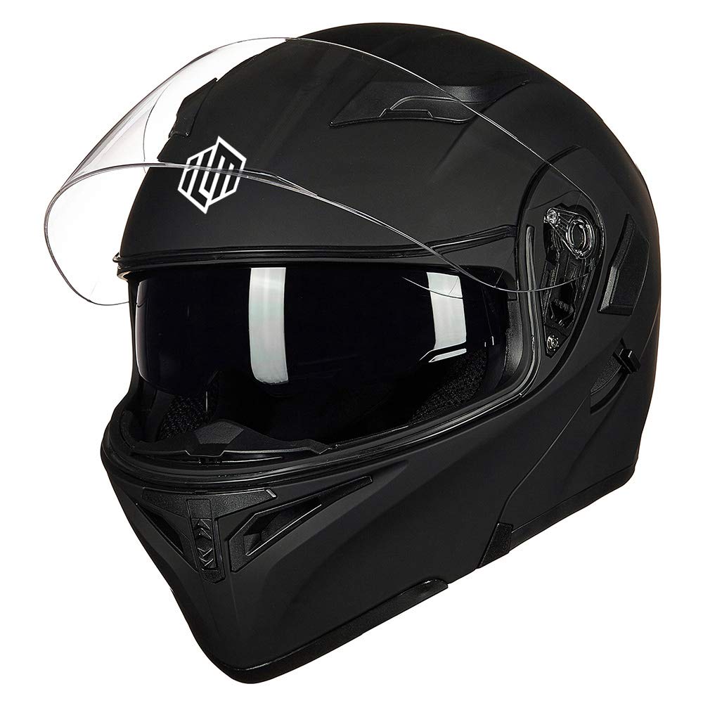 Ilm Motorcycle Dual Visor Flip Up Modular Full Face Helmet Dot 6 Colors Model 902 (S, Matte Black)