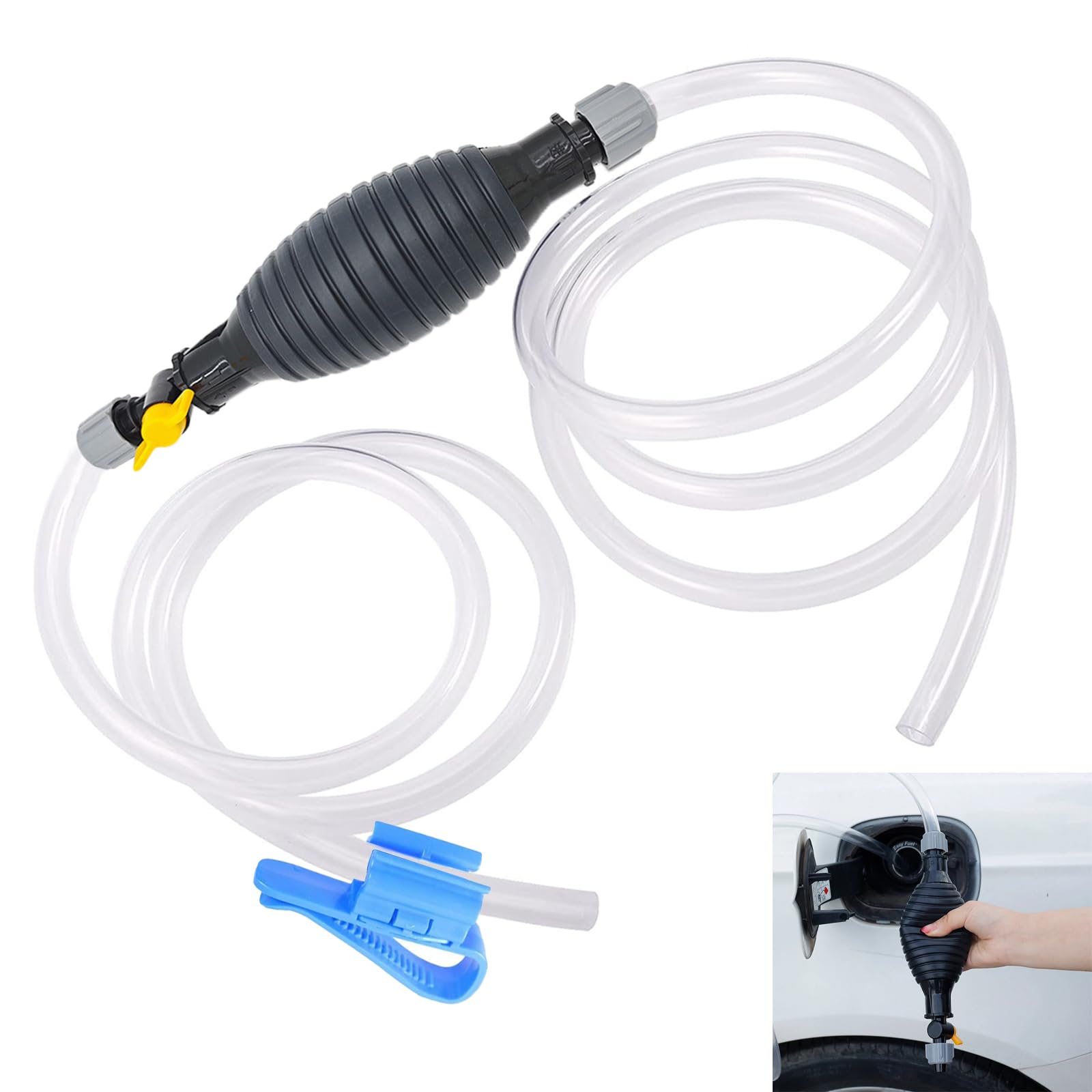 9.8Ft Siphon Pump for Gasoline, Multifunction Liquid Sucker Pump Comes With Flow Valve and Fixing Buckle, for Gas Gasoline Petro