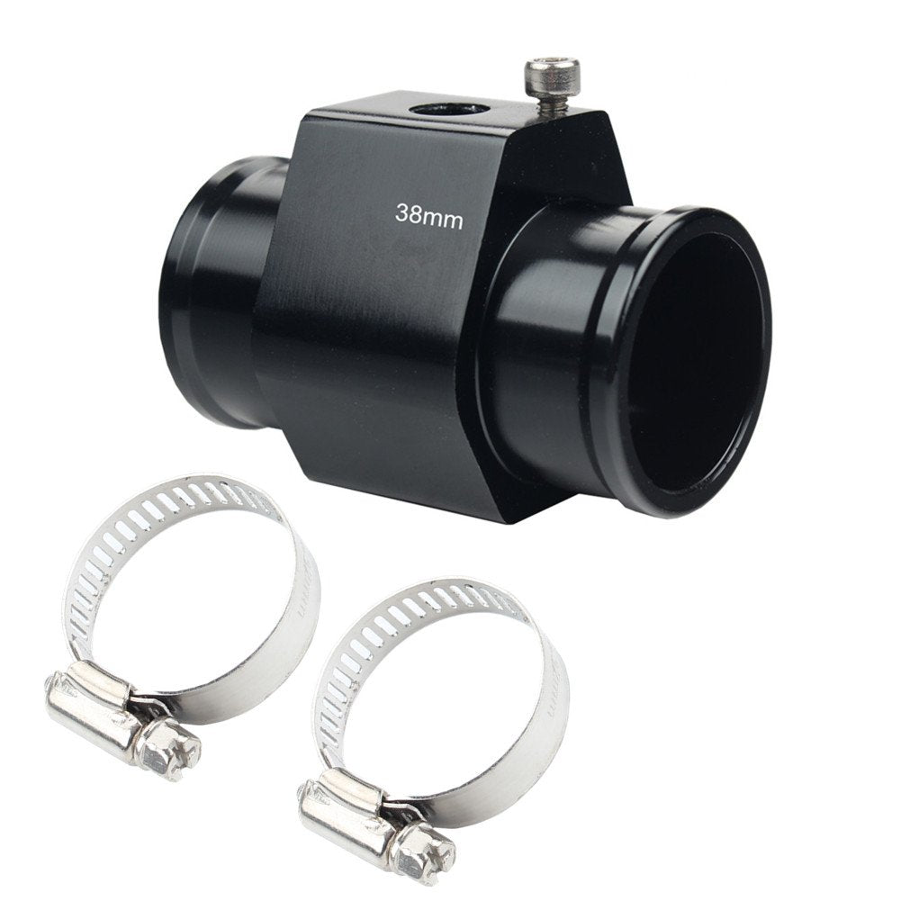 Dewhel Aluminum Black Water Temp Meter Temperature Gauge Joint Pipe Radiator Sensor Adaptor Clamps 38Mm