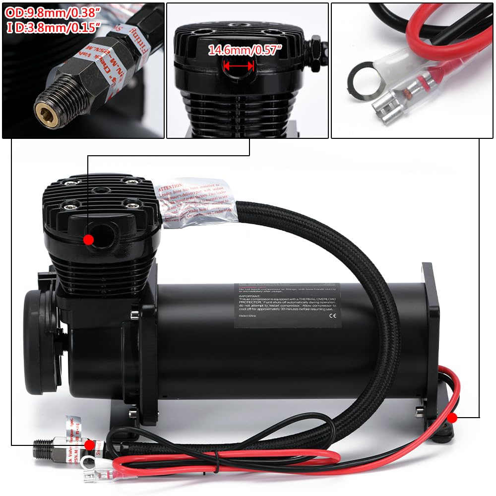 PTNHZ 1/4 NPT DC 12V Air Bag Suspension Compressor Pump Ride Kit - 480c 200 PSI for Auto/Motorcycle