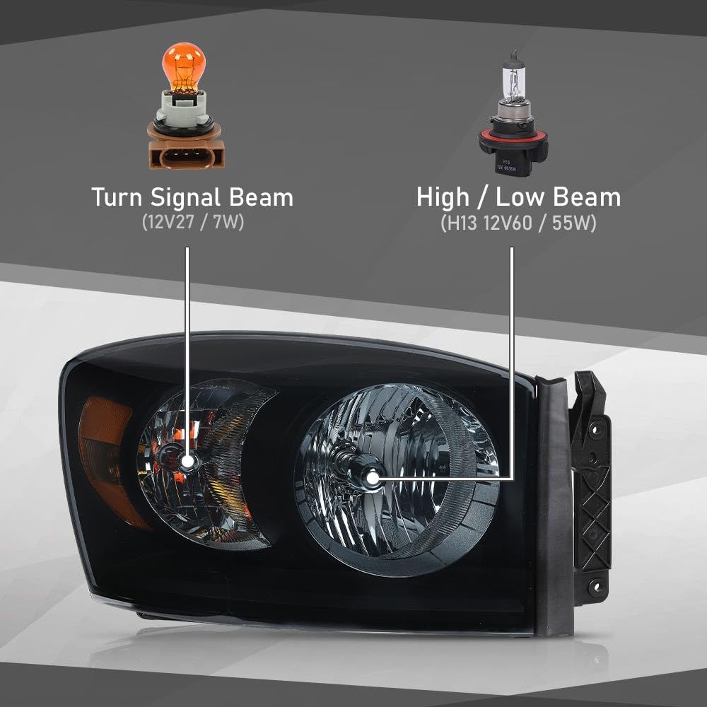Cheda Front Headlights Assembly Headlamp W/Bulbs Compatible With Dodge Ram 1500 2006-2008/Fit Dodge Ram 2500 3500 2006-2009 Head