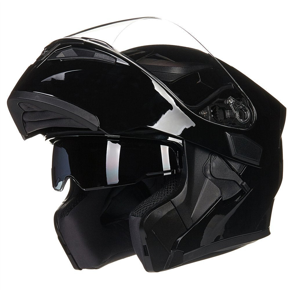 Ilm Motorcycle Dual Visor Flip Up Modular Full Face Helmet Dot 6 Colors Model 902 (Xl, Gloss Black)