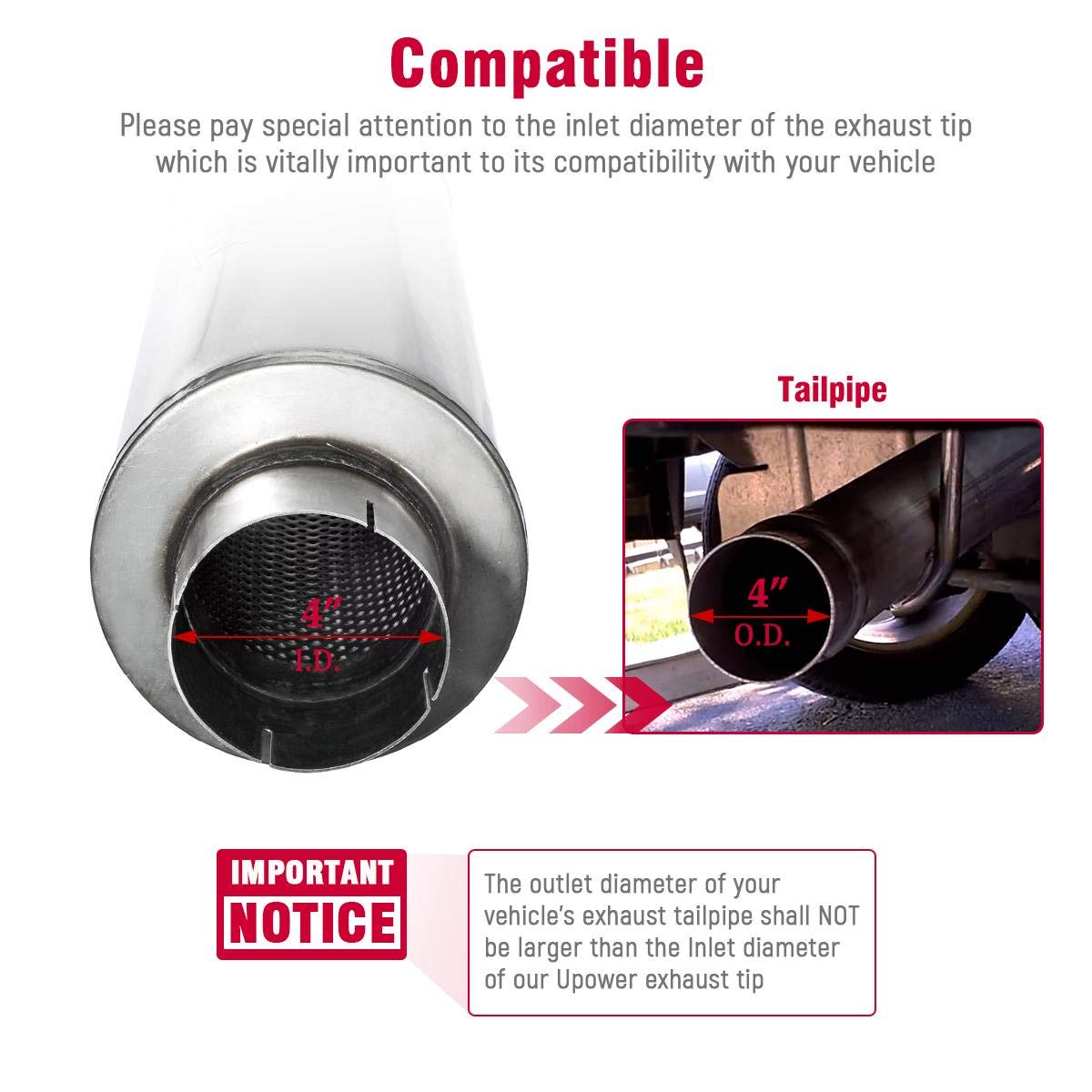 Upower 4'' Inlet Diesel Exhaust Muffler 7'' x 24'' Body 30'' Whole Length XS2772 - Straight Through Stainless Steel Welded On Re