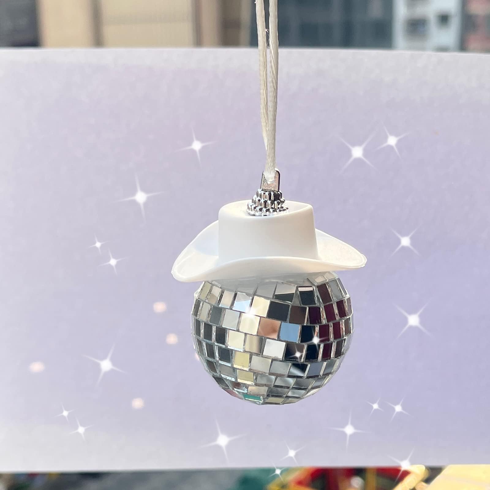 Spansee White Car Accessories, Disco Ball Cowboy Hat, Automotive Interior Accessories, Charm For Rear View Mirror