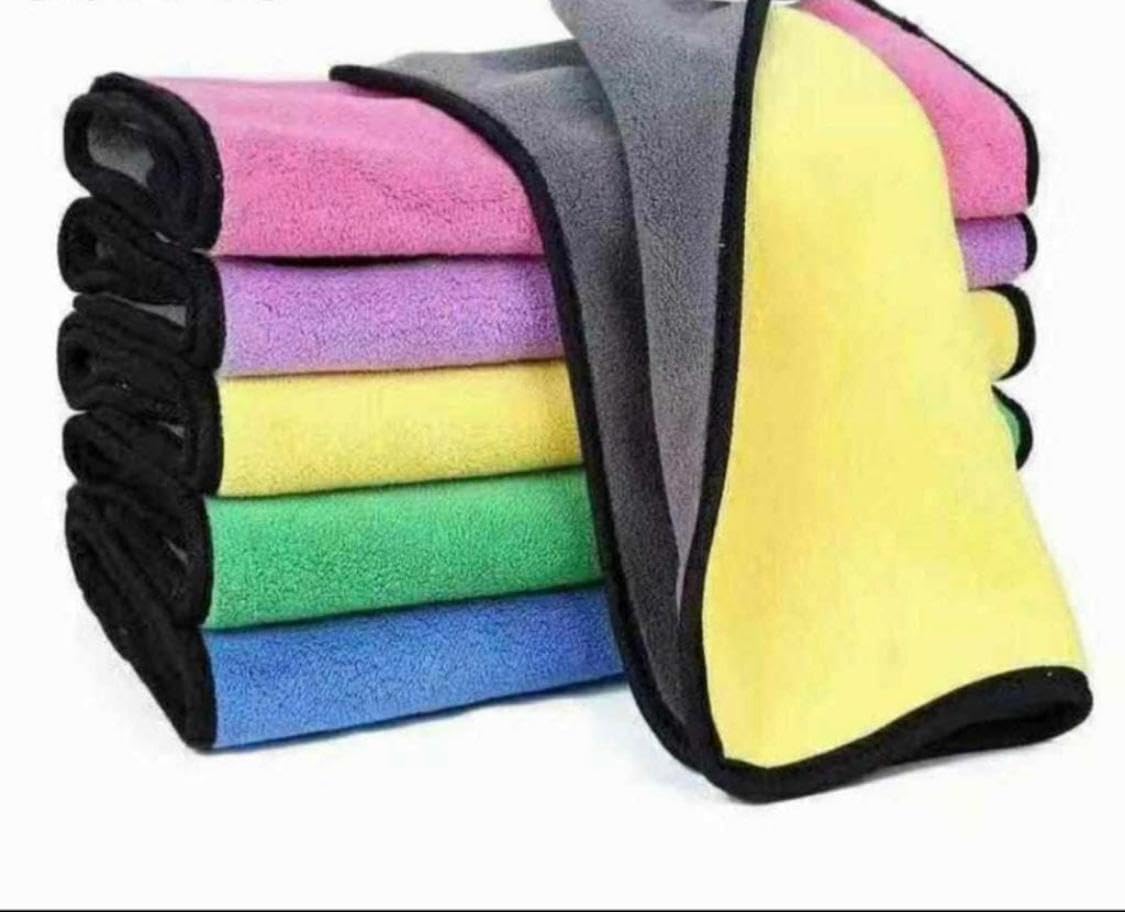 Meet Brother Traders Cleaning Cloth (600 GSM MultiColour) Double Sided, High Density, Extra Thick Plush Towel for Car Detailing
