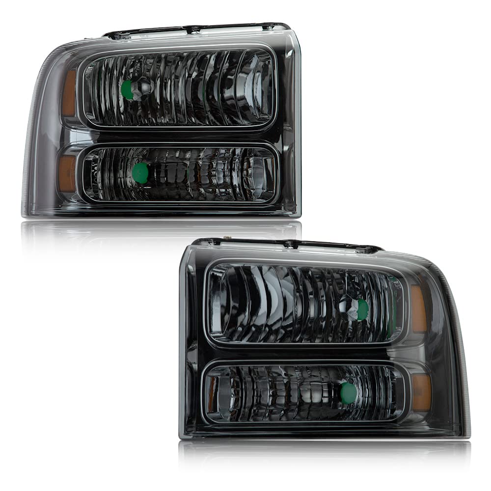 Pit66 Headlights Assembly Compatible With 2005-2007 Ford F250 F350 F450 F550 Super Duty/ 2005 Excursion,(Not Fit Sealed Beam Hea