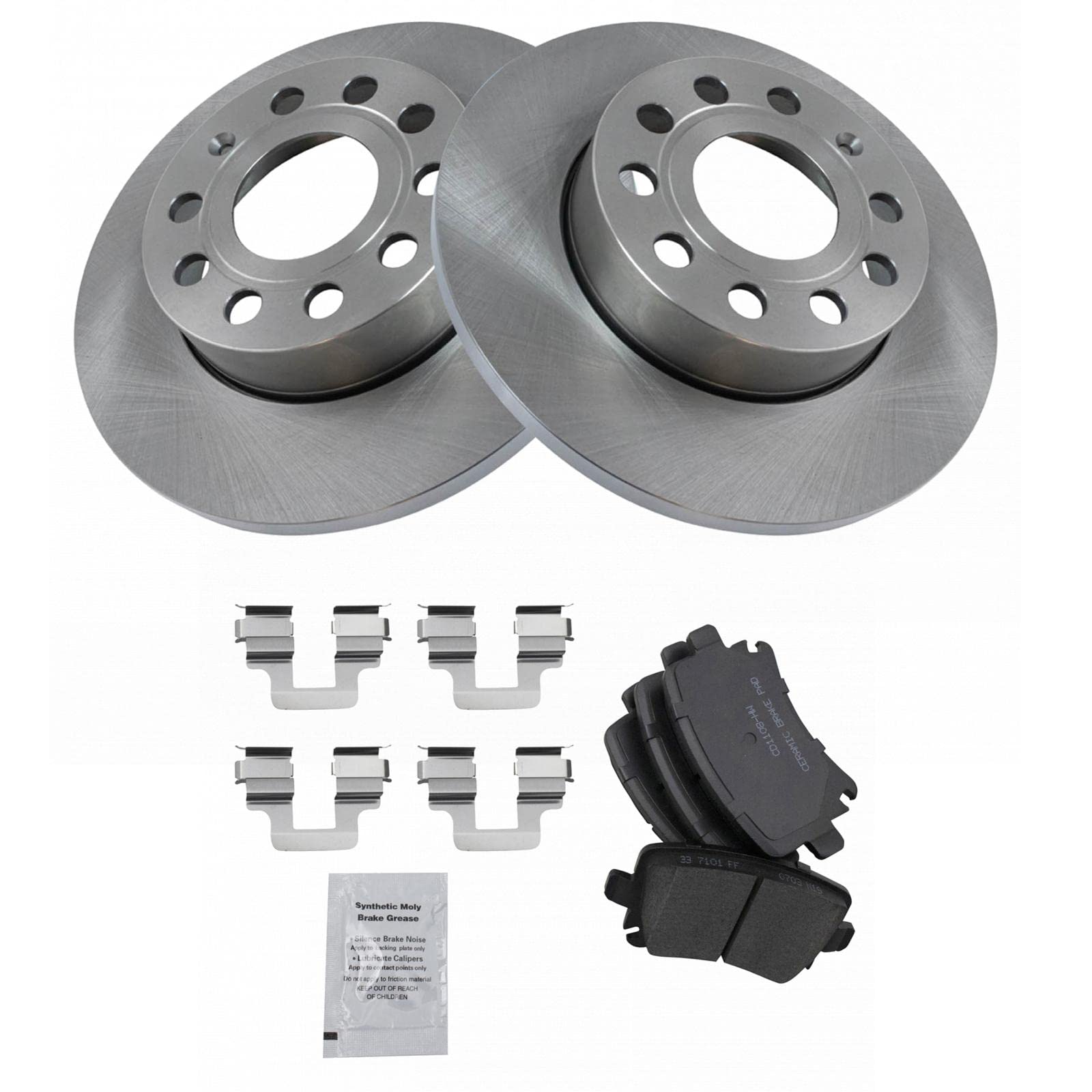TRQ Rear Brake Pad & Rotor Kit Brake Pads Brake Rotor Ceramic Solid Compatible with 2008-2010 Audi A3 A3 Quattro 2010 Volkswagen