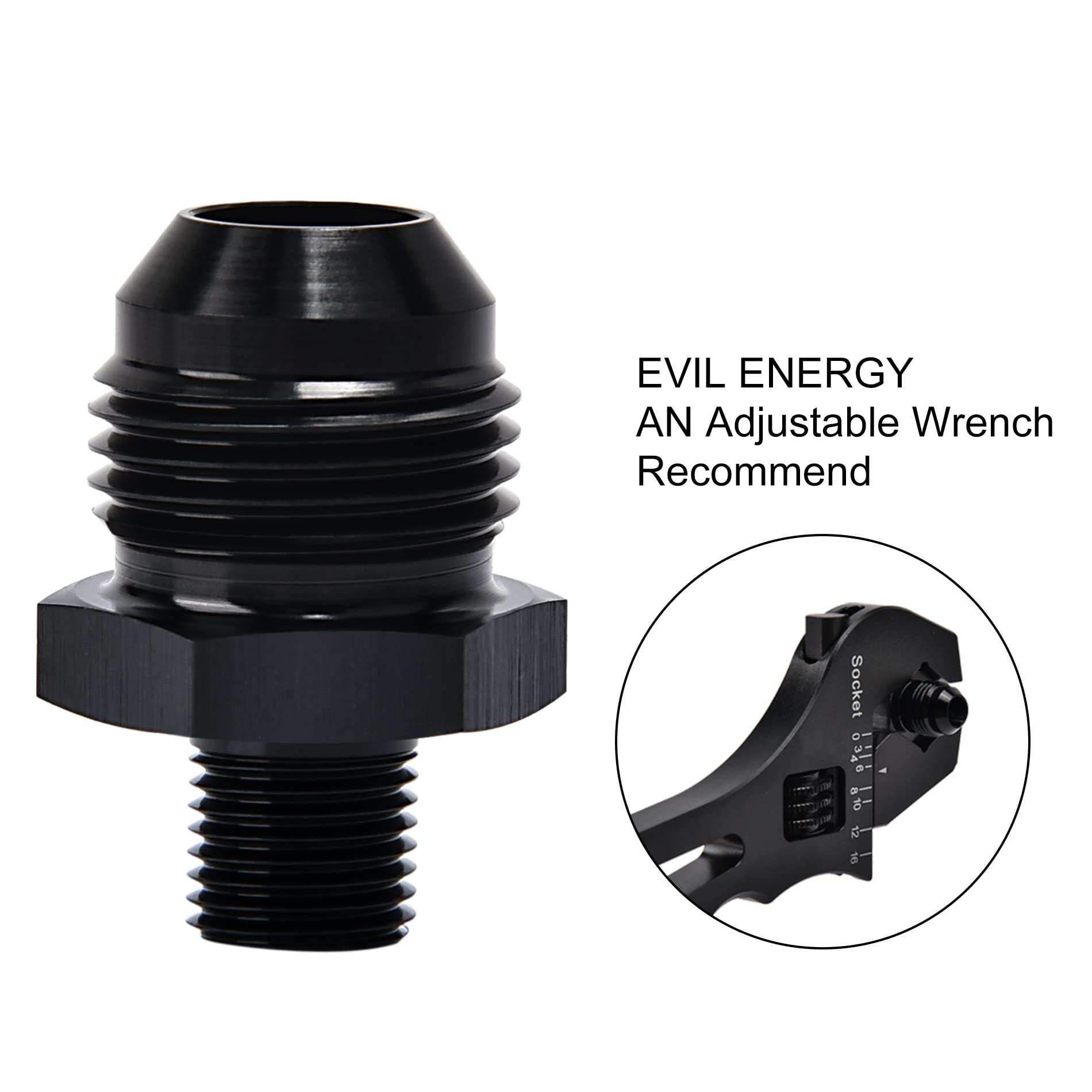 Evil Energy 8An Male Flare To M10 X 1.0Mm Male Metric Fitting Adapter Aluminium Alloy 2Pcs