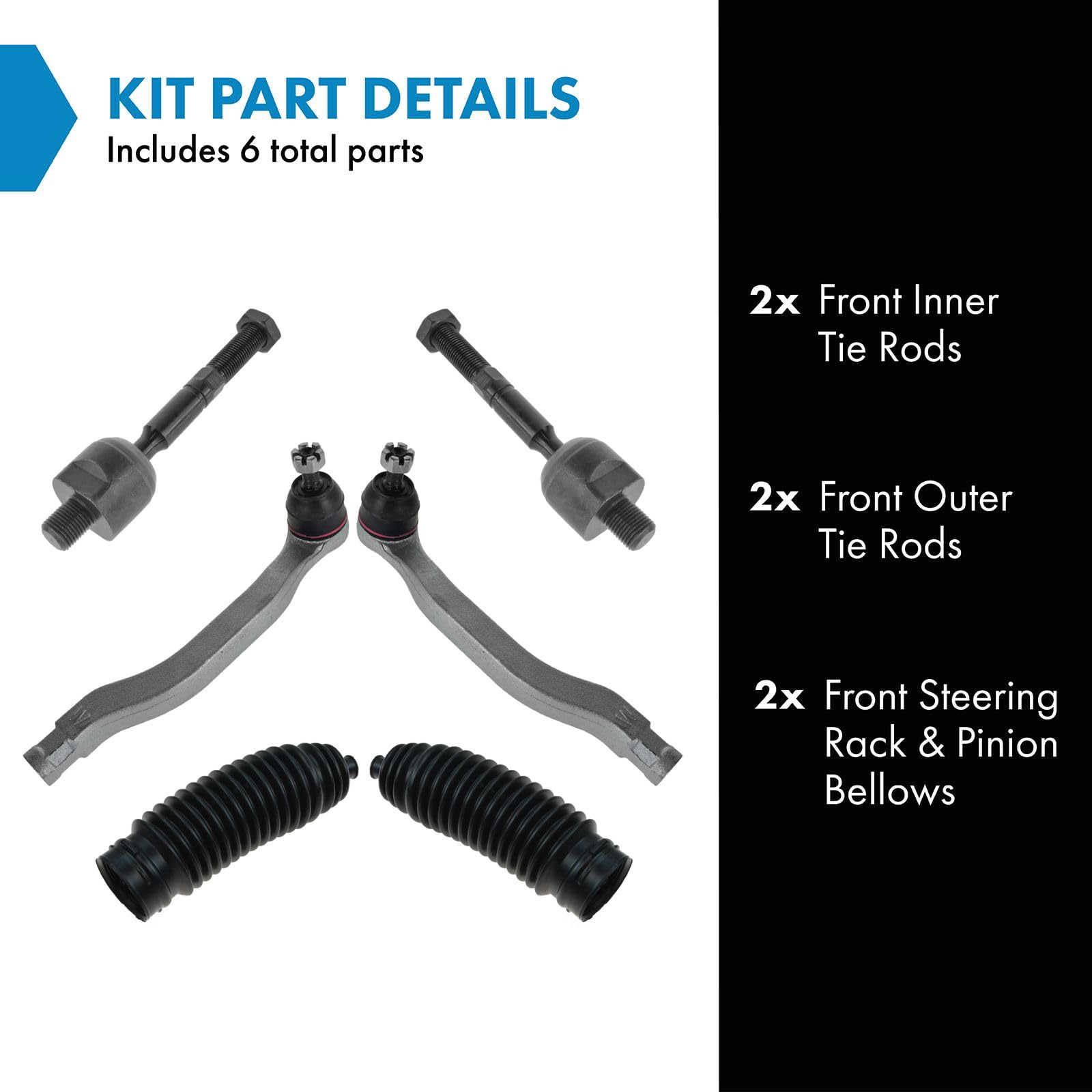 Trq Front Driver & Passenger Side Steering Kit Steering Rack & Pinion Bellow Tie Rod Compatible With 2001-2003 Acura Cl 1999-200