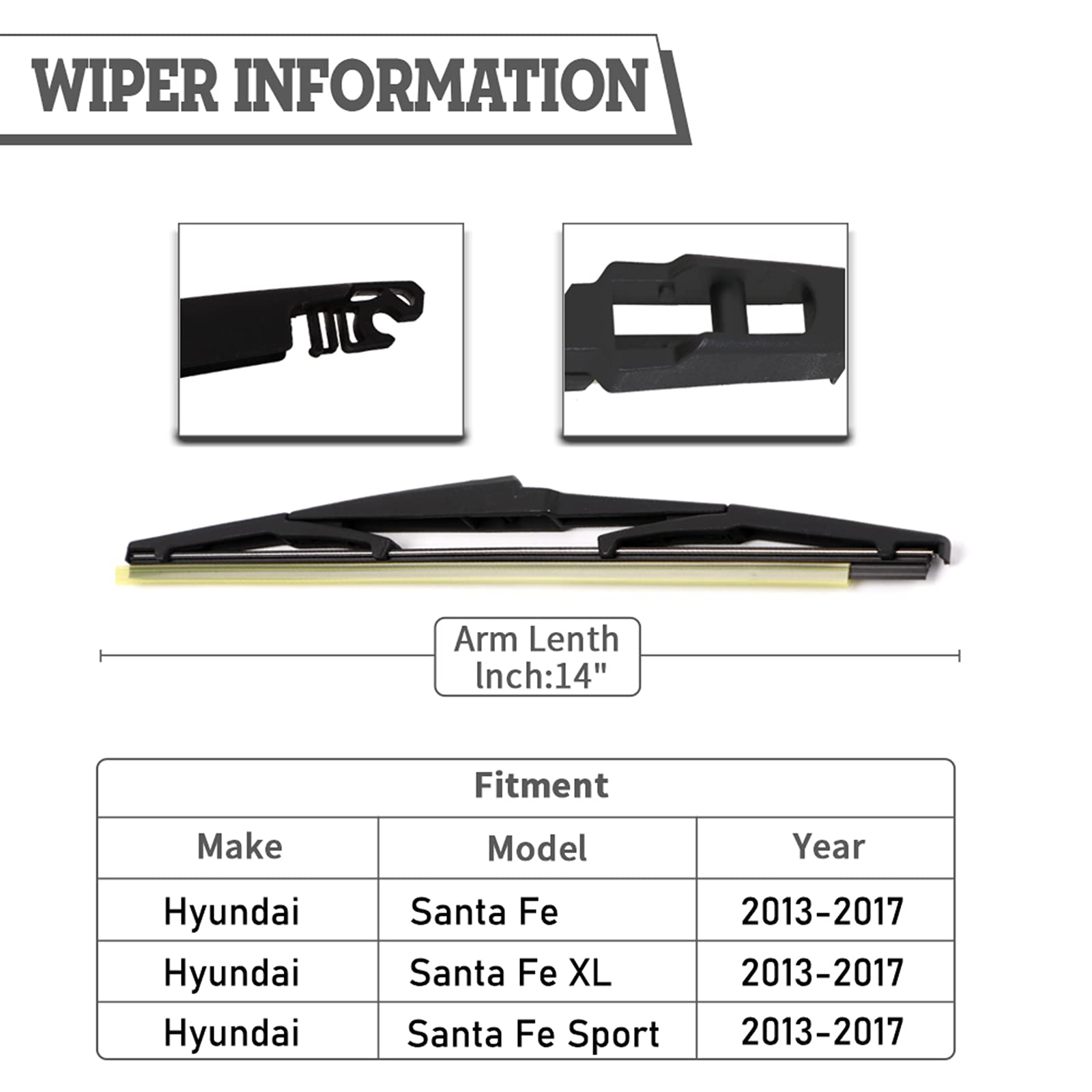 (Pack Of 2) Rear Wiper Blade Kit Set Replacement For Hyundai New Santa Fe 2013-2017,Kia Sedona 2015-2022 Rear Wiper Accessories