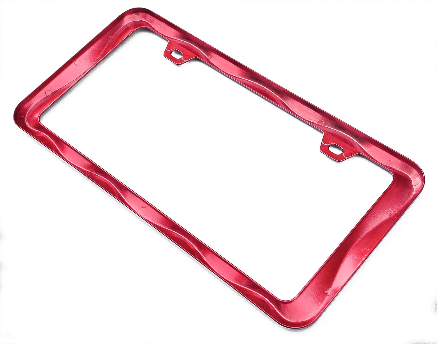 2Pcs Creathome 3D Curly Wave Pattern Shining Red License Plate Frame From Pure Zinc Alloy Metal