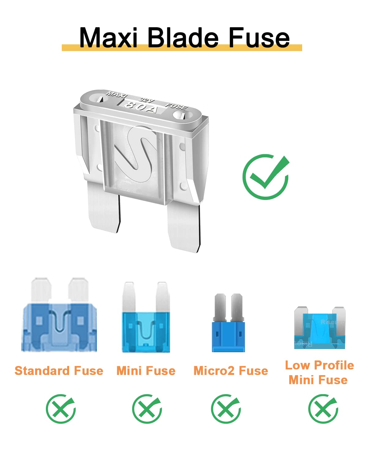 10Pcs 80Amp Maxi Fuses - 80A Automotive Blade Fuse For Auto, Car, Rv, Boat, Truck