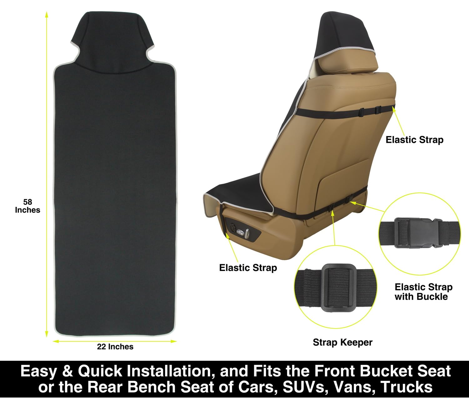 Vshield Waterproof Neoprene Car Seat Cover, Sweatproof Non-Slip Seat Protector, Universal Fit For Front Bucket Or Rear Bench Sea