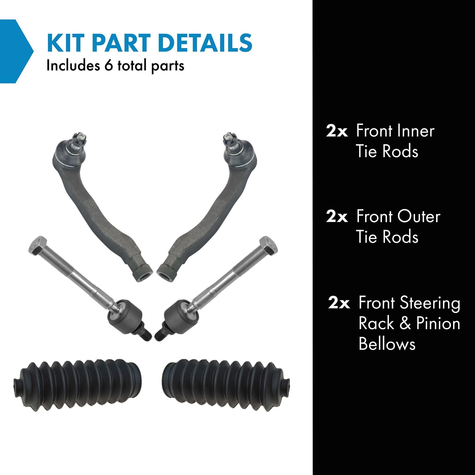 Trq Front Driver & Passenger Side Inner & Outer Steering Kit Steering Rack & Pinion Bellow Tie Rod Compatible With 1990-1993 Acu