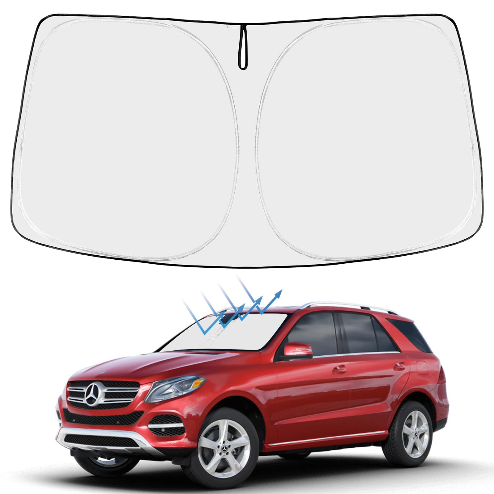 Proadsy 2025 Upgrade Windshield Sun Shade Custom Fit Mercedes-Benz Gle-Class 2016-2019 4-Layer Foldable Front Sunshade Protector