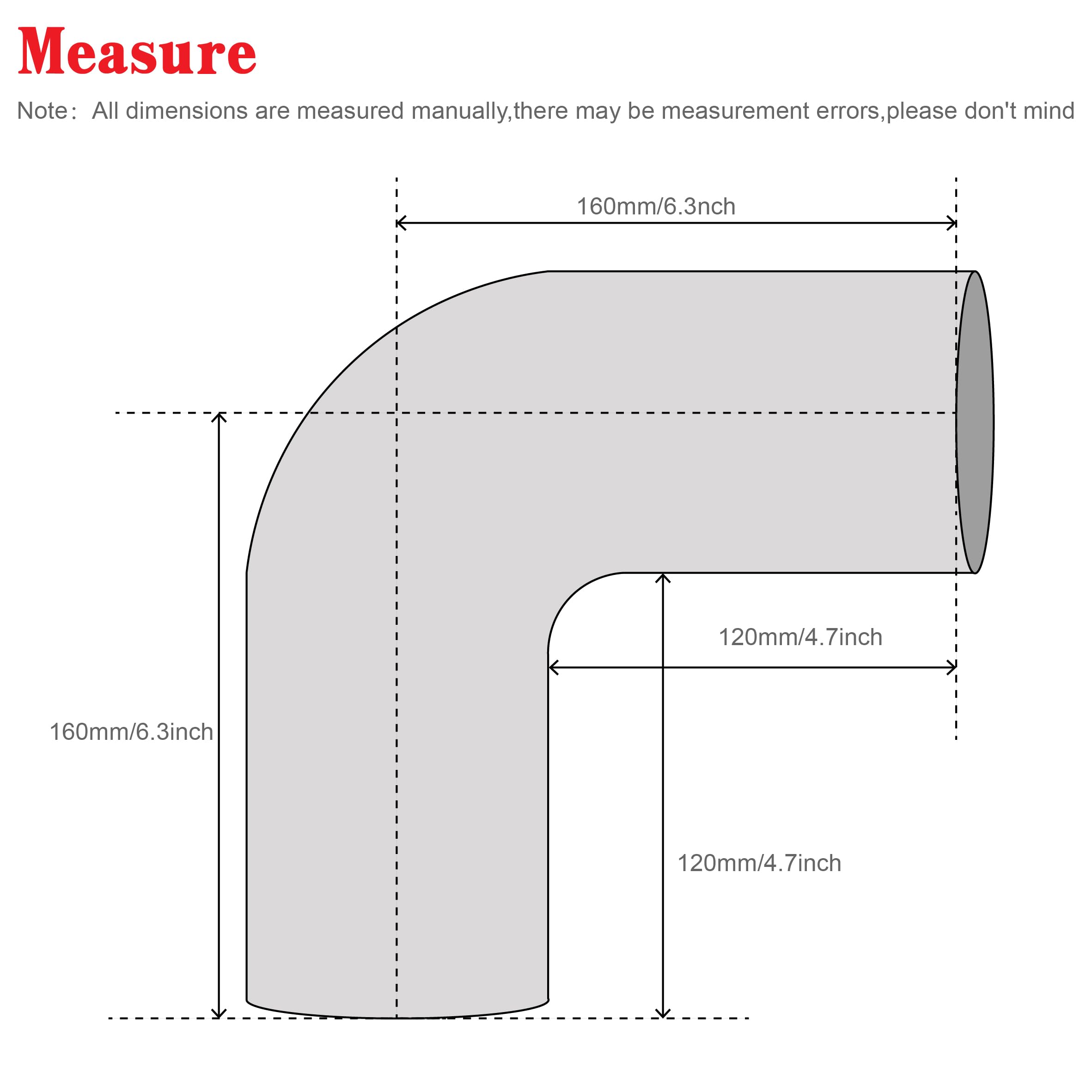 90 Degree Elbow Coupler Silicone Hose 4-Ply 4-Inch For Turbo/Intercooler/Intake Piping,Length 120Mm Thickness 5Mm With T-Bolt Cl