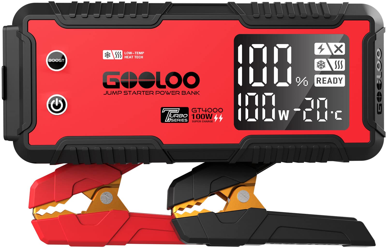 Gooloo Gt4000 Car Jump Starter 4000A 100W Fast-Charging 12V Supersafe Portable Battery Booster Pack With -40? Pre-Heating Tech,