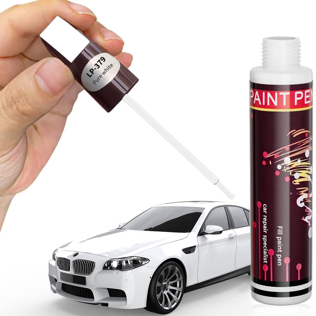 Touch Up Paint Pen For Cars Scratch Removal Repair, Wheel Fill Paint Pen Black/White/Multi-Color Optional For Various Cars (White)