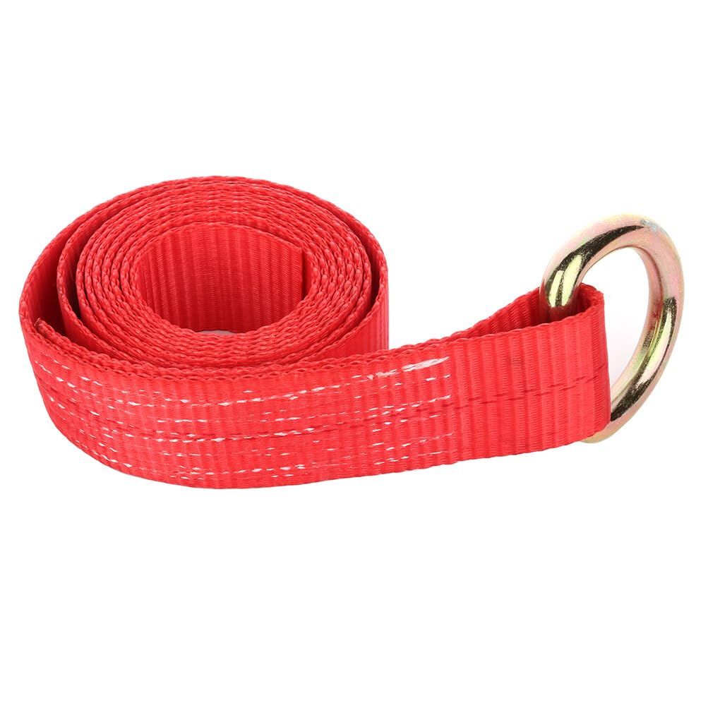 Automuto 2 Inch X 8 Ft Lasso Strap With D Ring Red Auto Tie Down Webbing, Pack Of 4