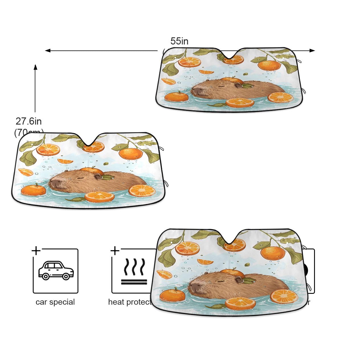 Car Windshield Sunshade Cute Capybara Swimming Pattern, Blocks Sun Visor Protector Foldable Sun Shield Keep Your Vehicle Cool, F