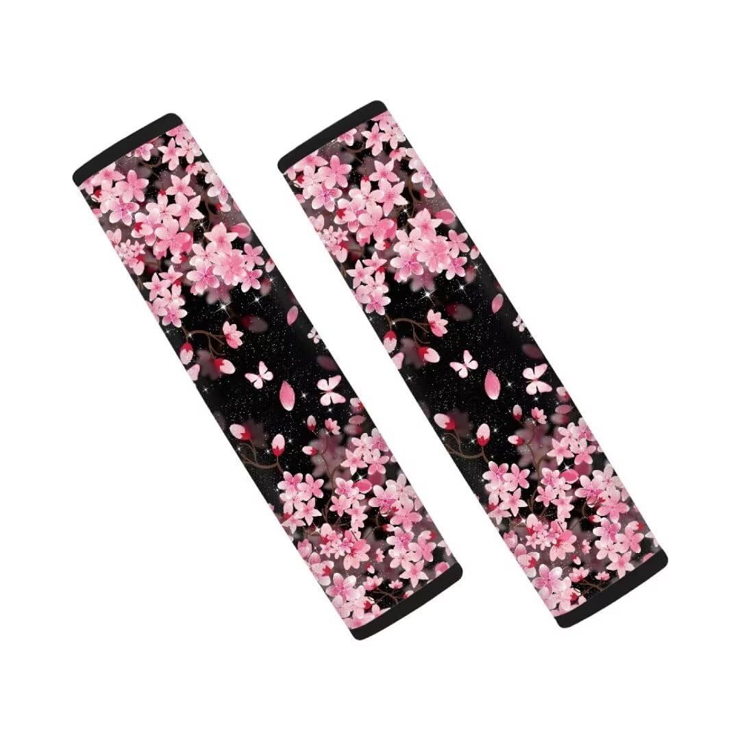 FUIALDOLG 2 Pack Car Seat Belt Pads Cherry Blossoms Seatbelt Protector Soft Comfort Seat Belt Shoulder Strap Covers