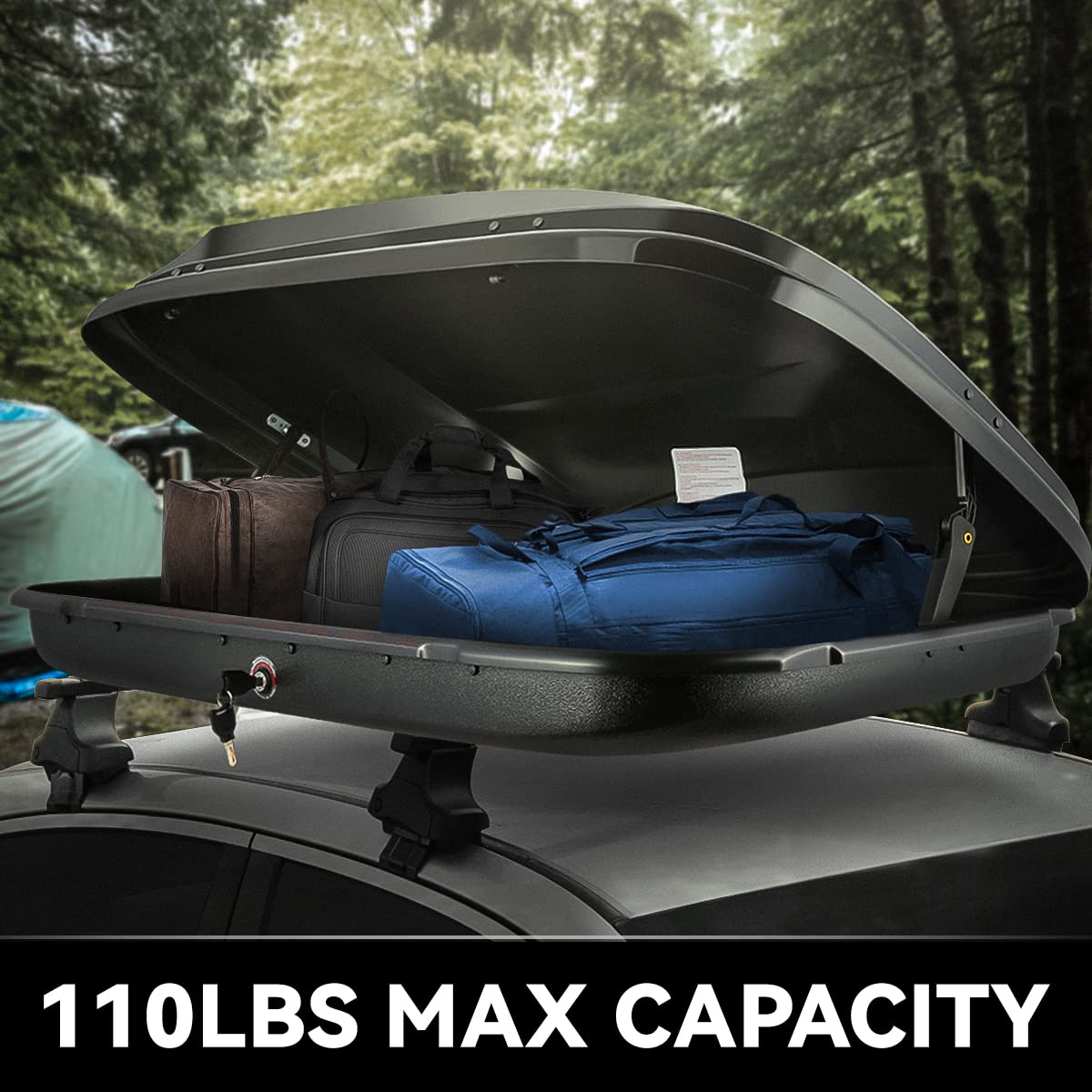 DNA MOTORING Rooftop Cargo Box Carrier Lockable Heavy Duty Car Top Storage Case, Capacity 110 Lbs, 53 L x 34 W x 15 H, 11